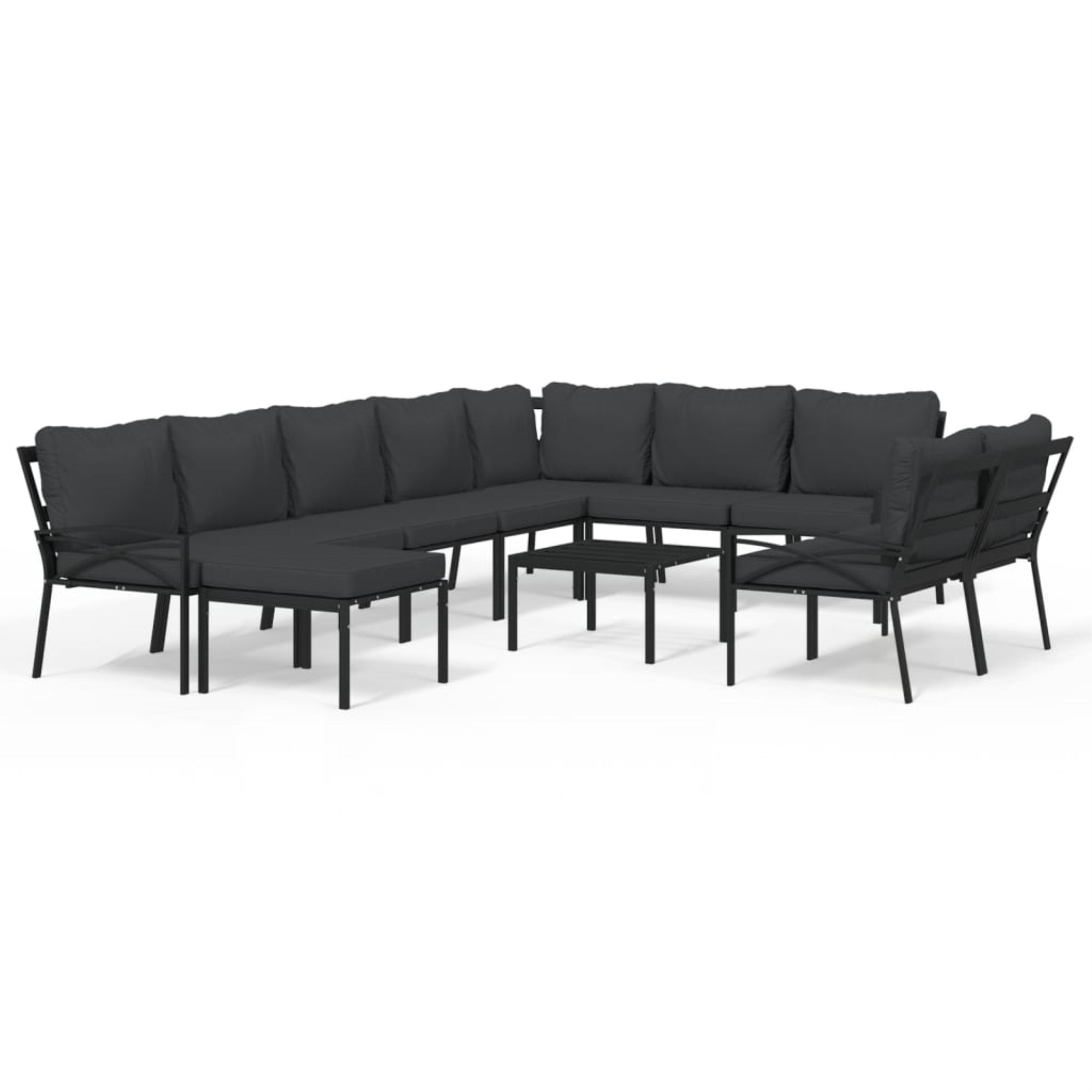Vidaxl 11 Piece Patio Lounge Set With Gray Cushions Steel