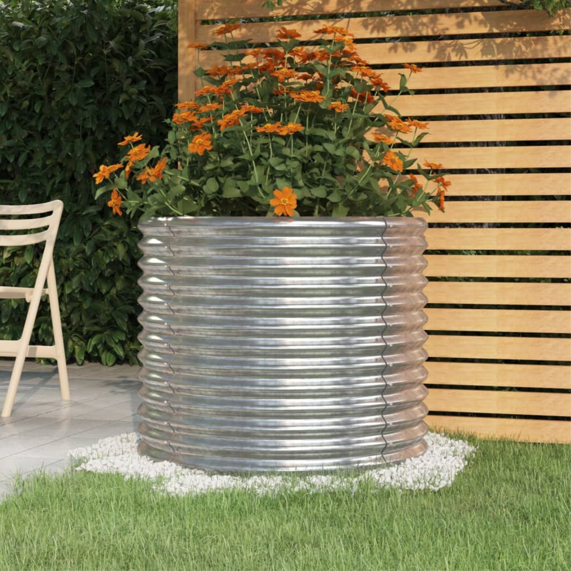 vidaXL Garden Planter Powder-coated Steel 31.5″x31.5″x26.8″ Silver