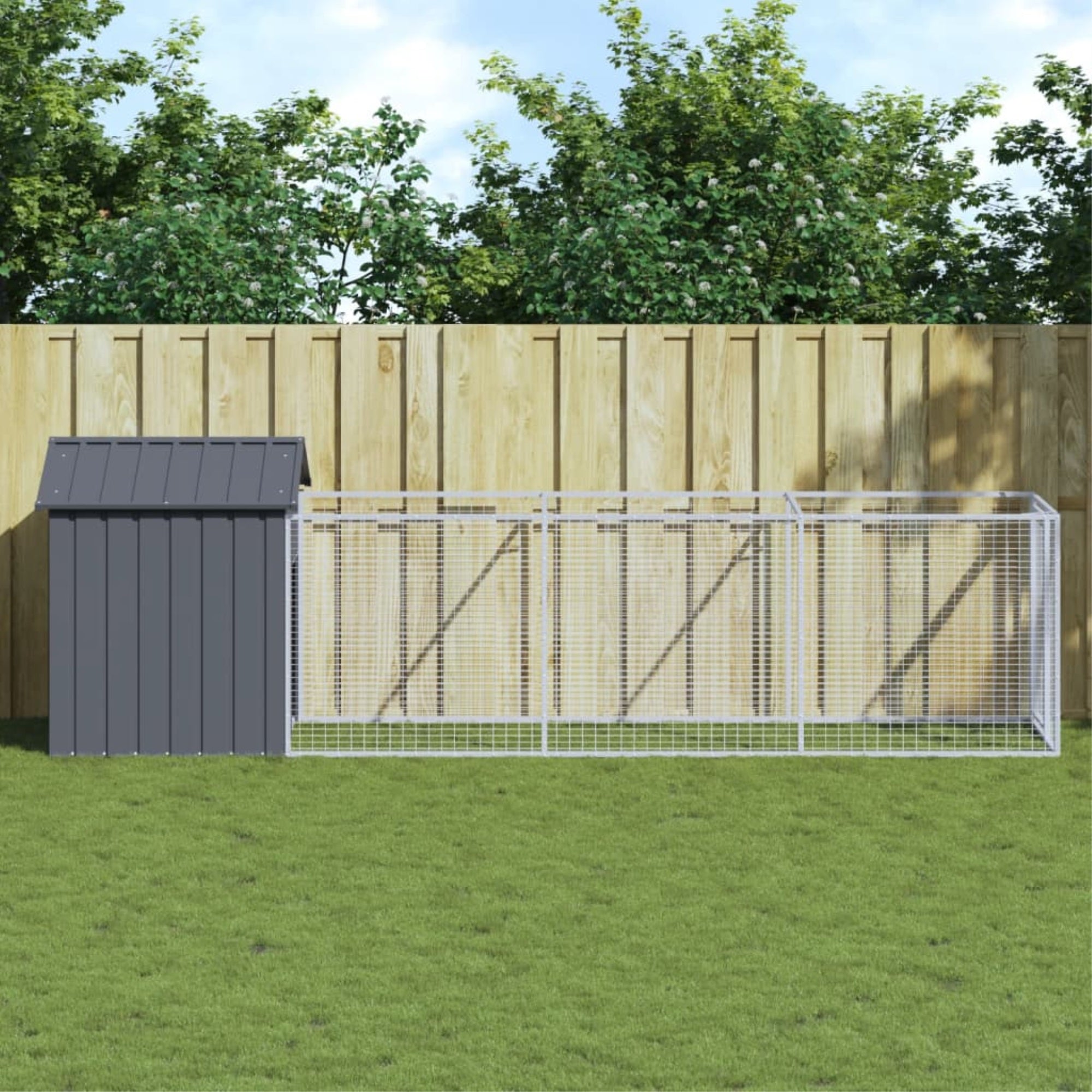 Vidaxl Dog House With Roof Anthracite 46.1'X159.4'X48.4' Galvanized Steel