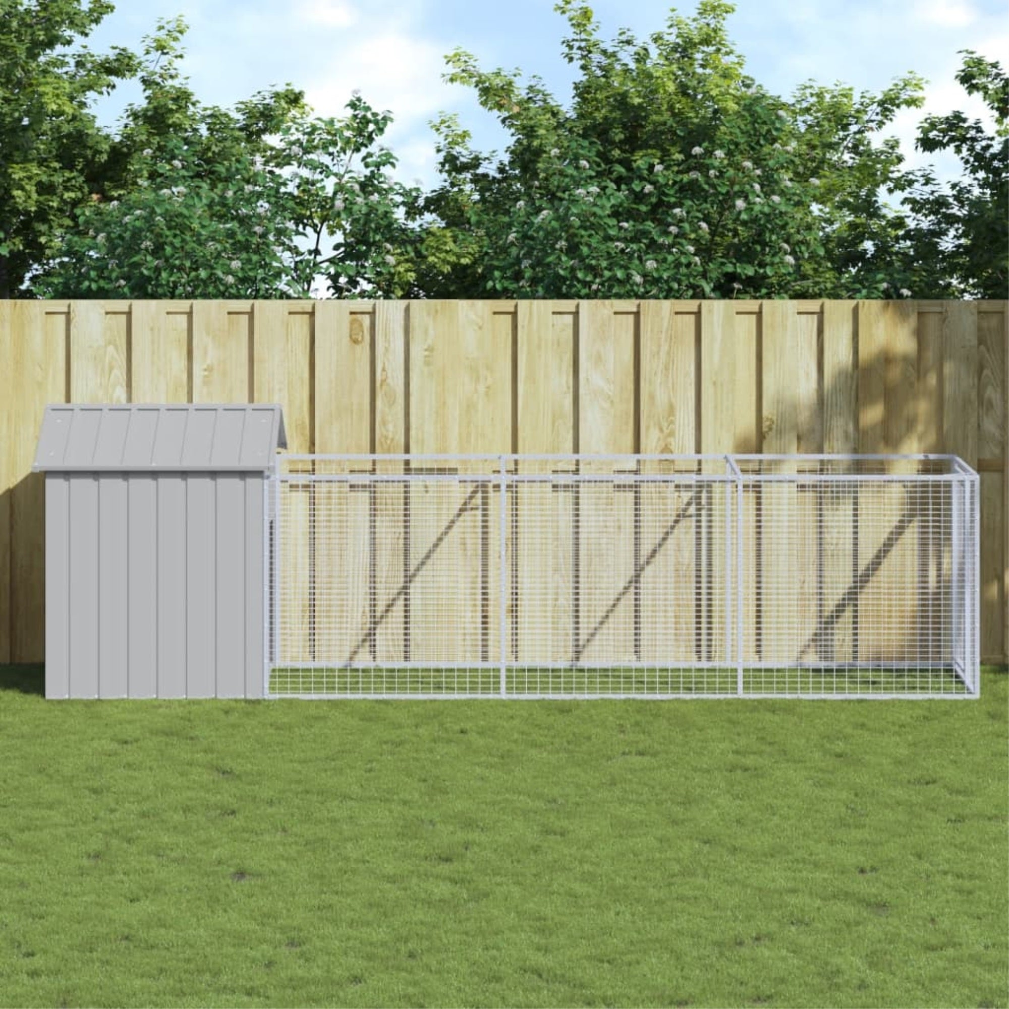 Vidaxl Dog House With Roof Light Gray 46.1'X159.4'X48.4' Galvanized Steel