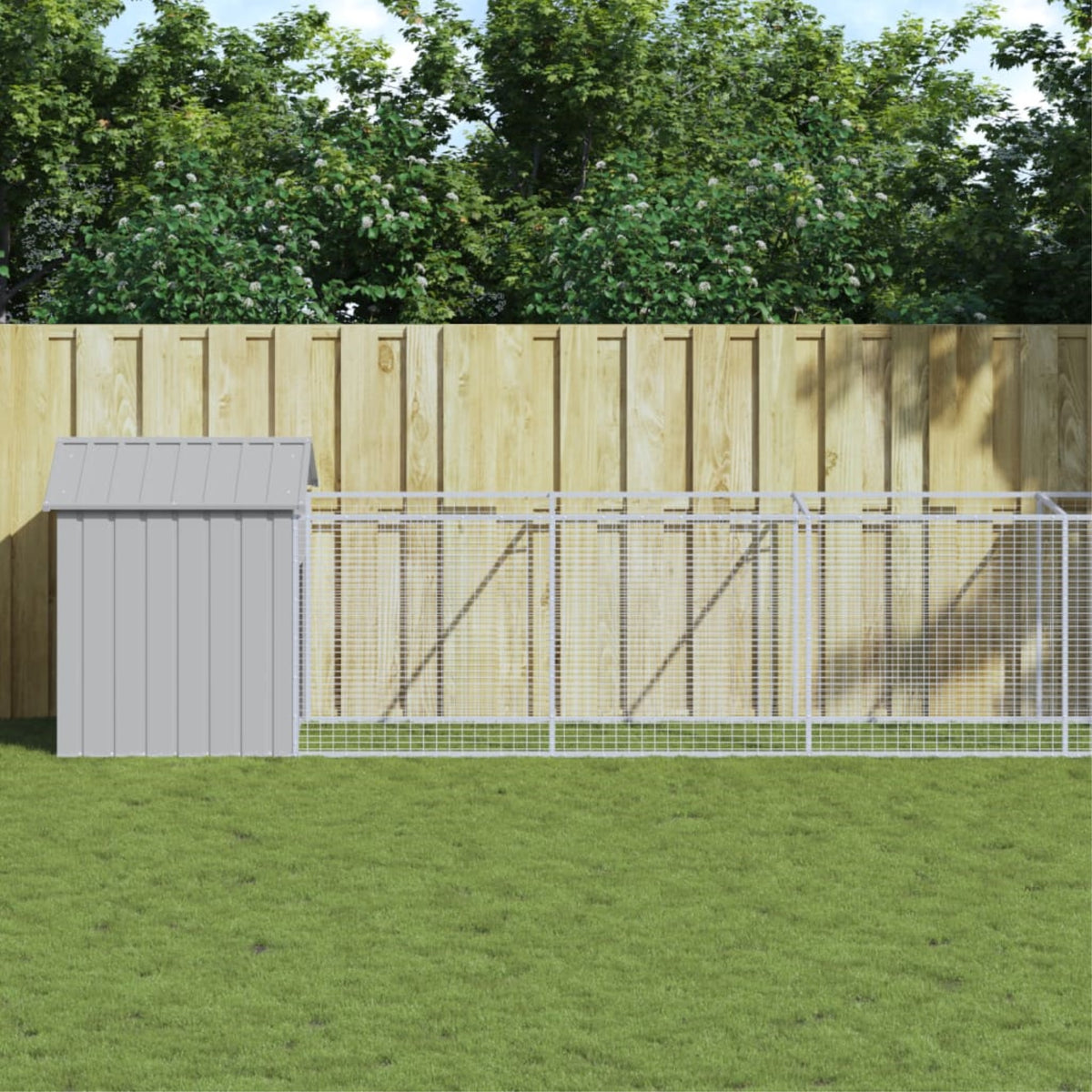 Vidaxl Dog House With Roof Light Gray 46.1'X239.8'X48.4' Galvanized Steel