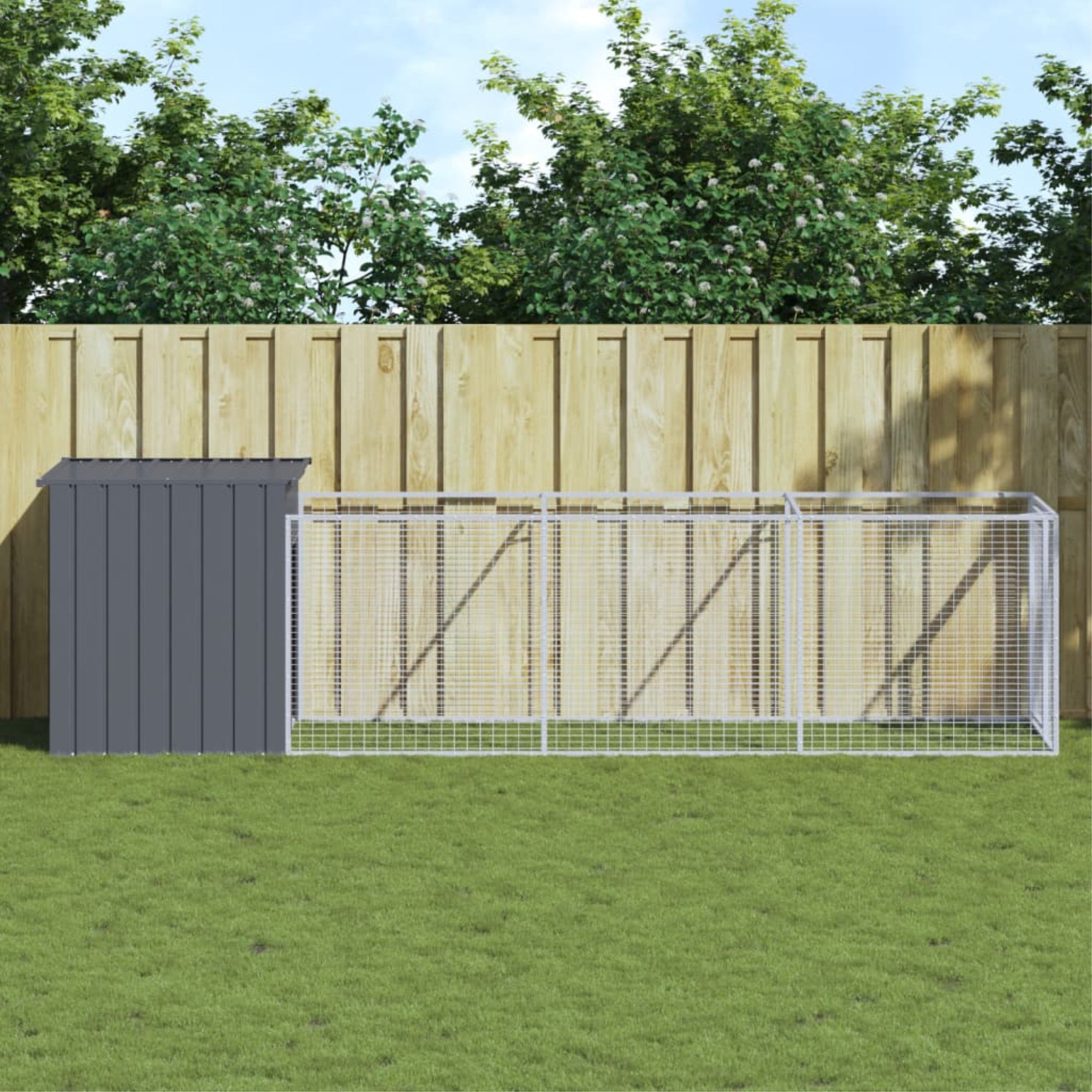 Vidaxl Dog House With Run Anthracite 43.3'X159.4'X43.3' Galvanized Steel