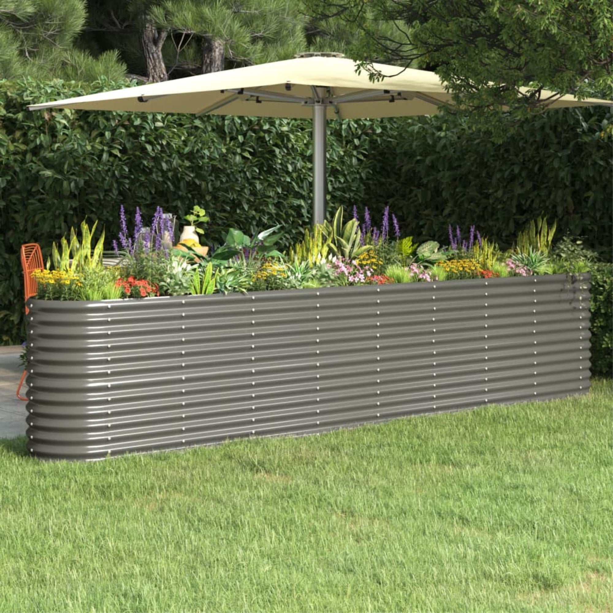 Vidaxl Garden Raised Bed Powder-Coated Steel 130.7'X15.7'X26.8' Gray