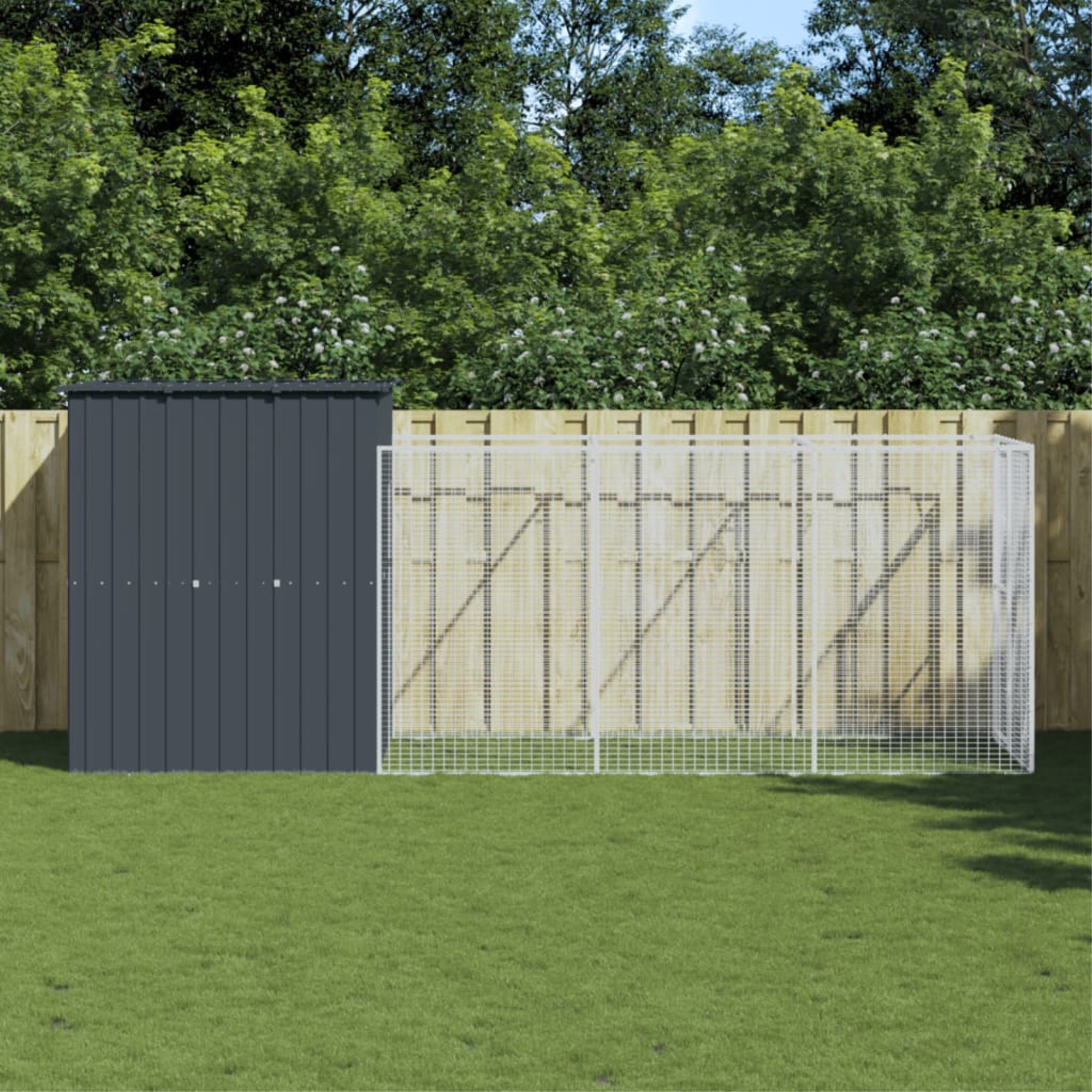 Vidaxl Dog House With Run Anthracite 65'X179.1'X71.3' Galvanized Steel