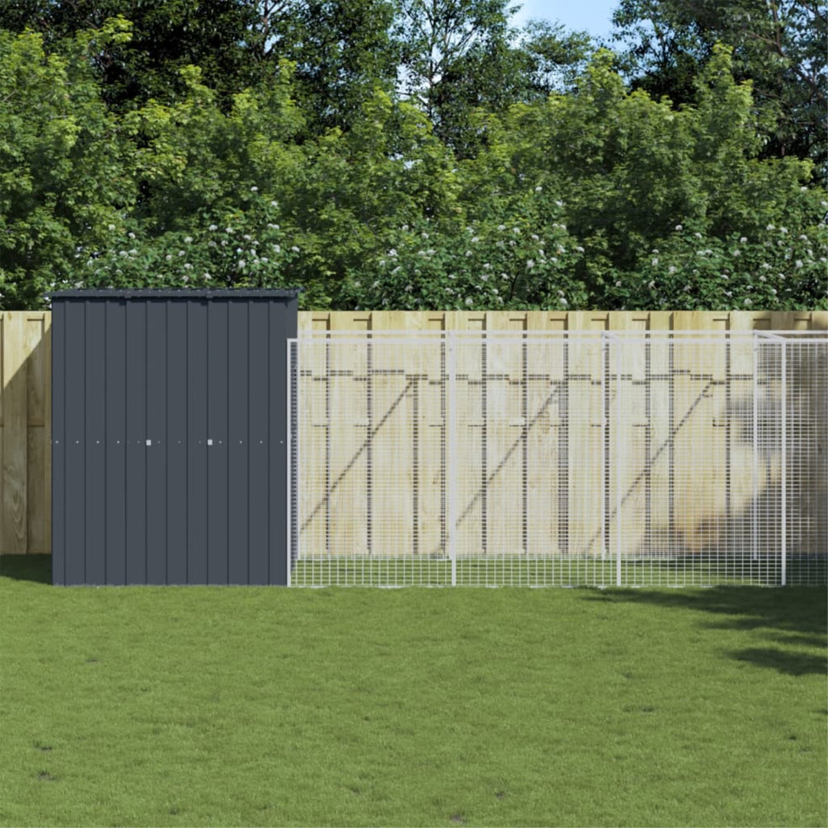 Vidaxl Dog House With Run Anthracite 65'X259.4'X71.3' Galvanized Steel