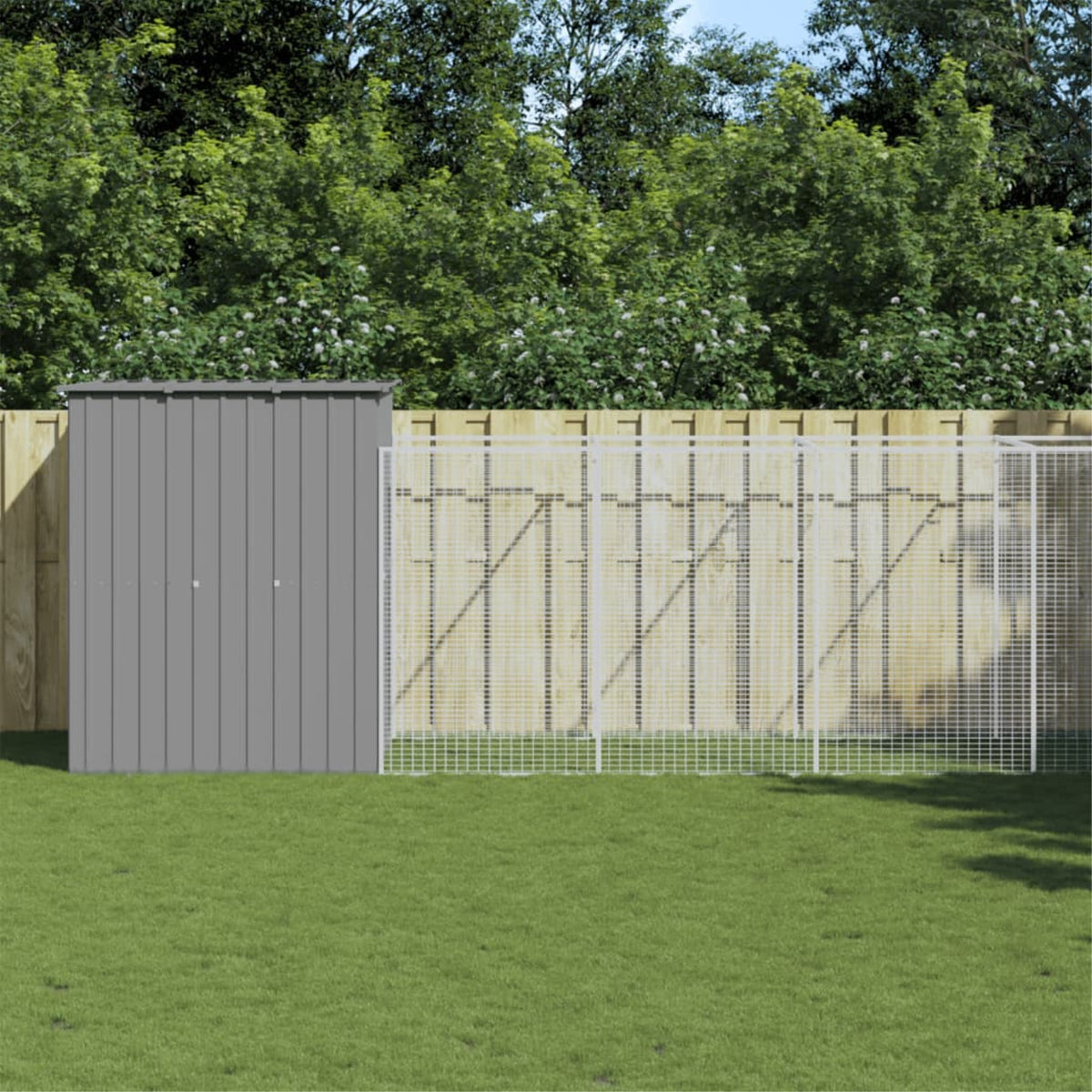Vidaxl Dog House With Run Light Gray 65'X420.1'X71.3' Galvanized Steel