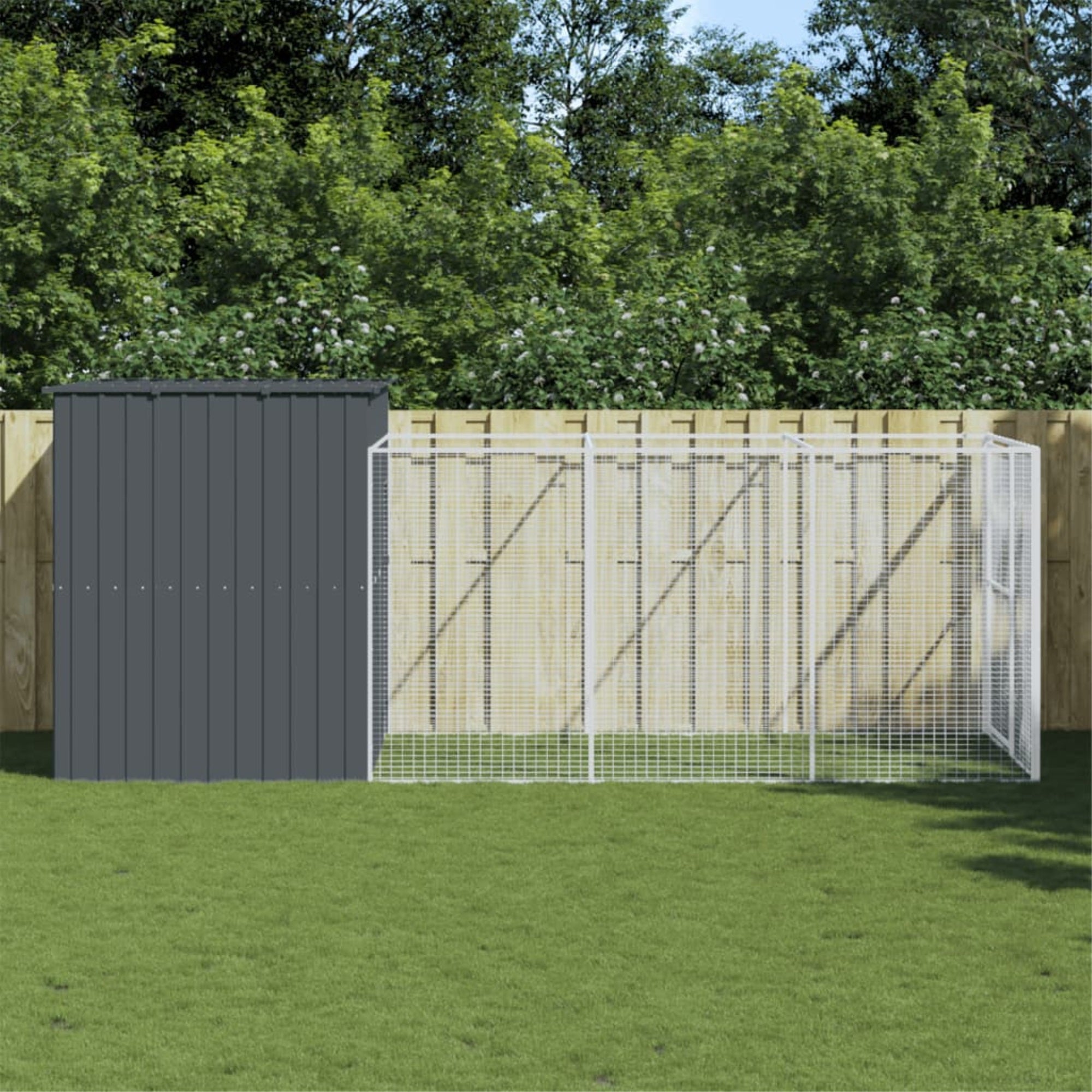 Vidaxl Dog House With Run Anthracite 84.3'X179.9'X71.3' Galvanized Steel