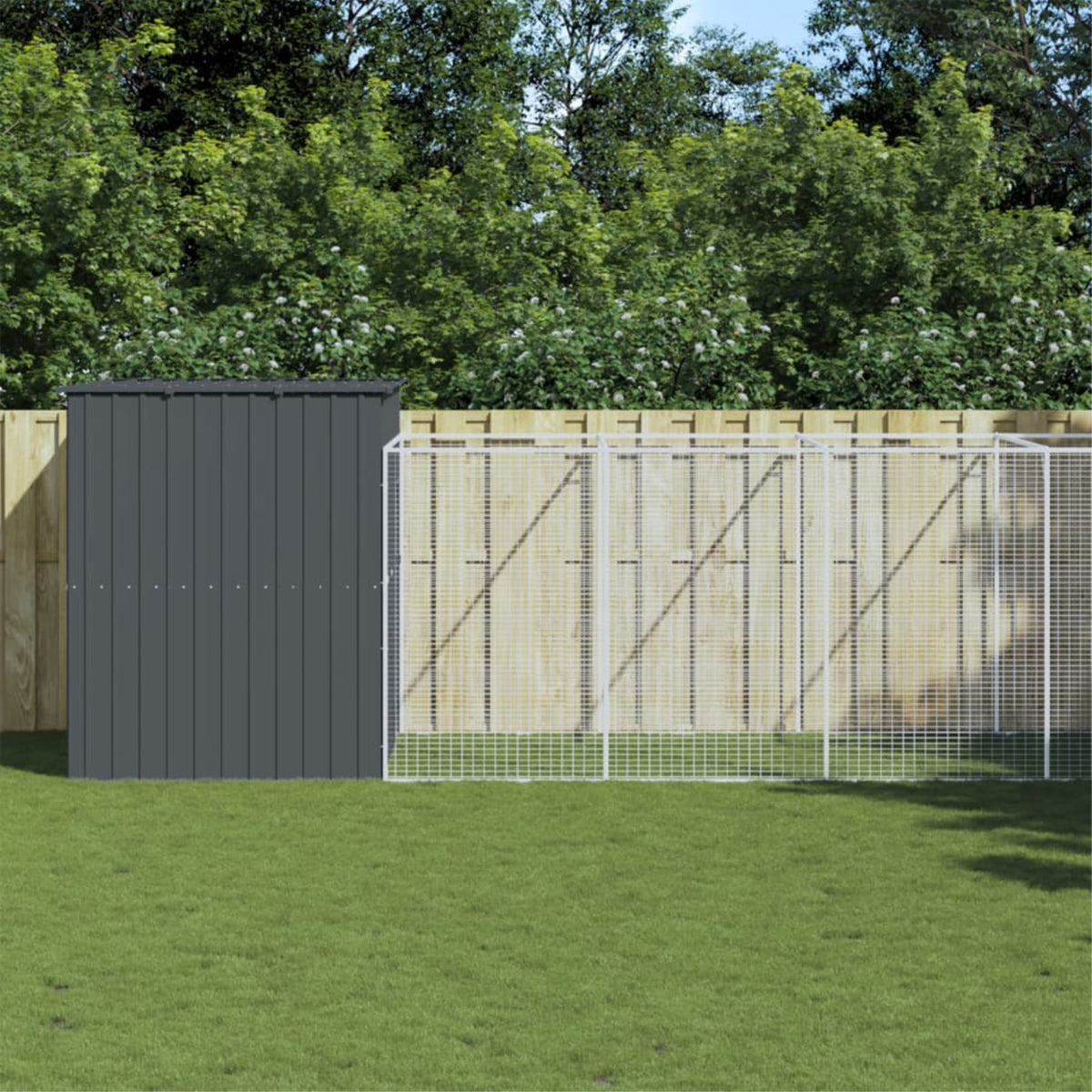 Vidaxl Dog House With Run Anthracite 84.3'X260.2'X71.3' Galvanized Steel