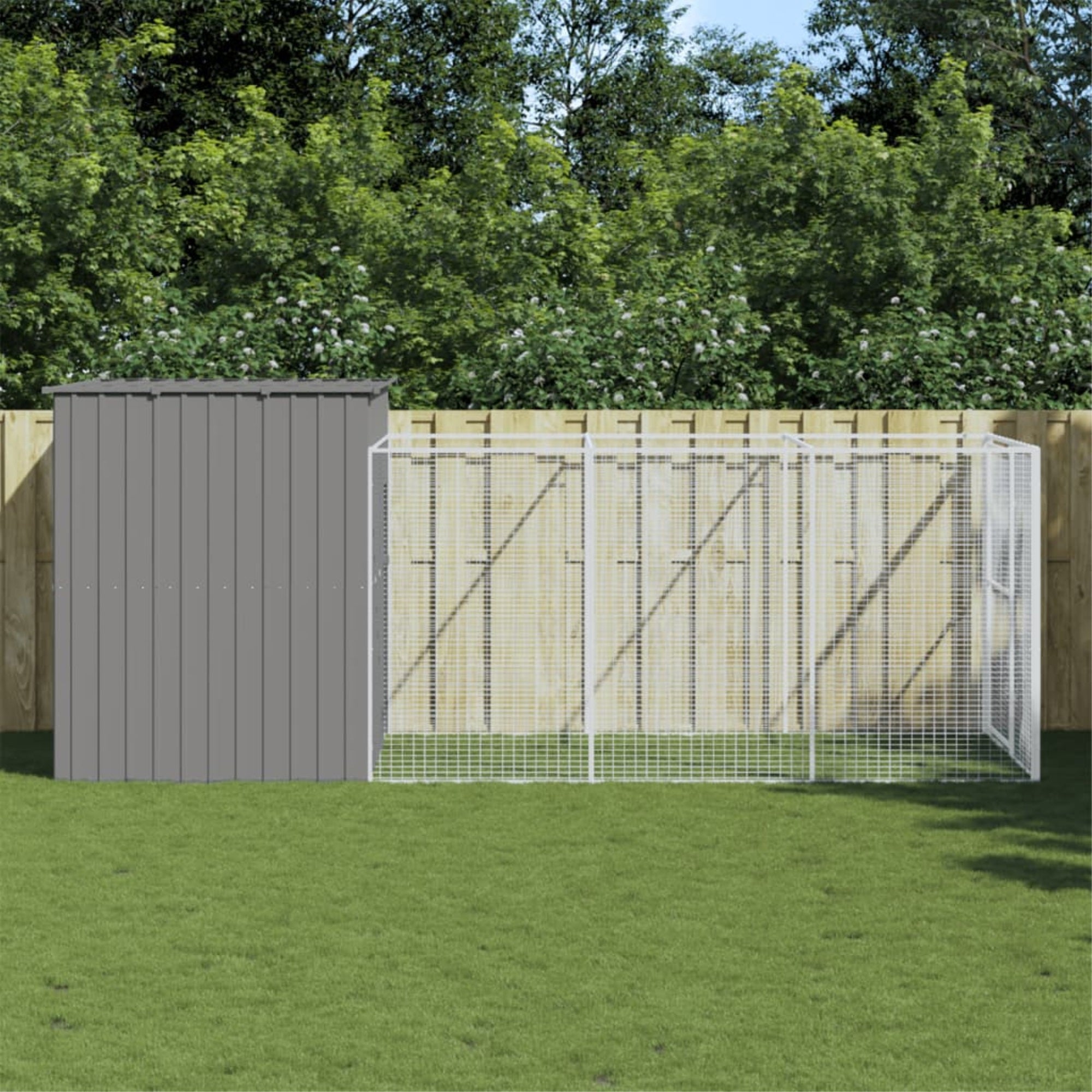 Vidaxl Dog House With Run Light Gray 84.3'X179.9'X71.3' Galvanized Steel
