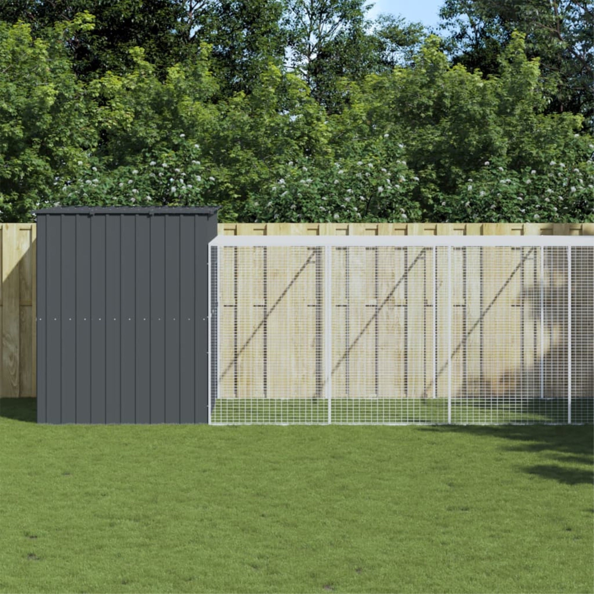 Vidaxl Dog House With Run Anthracite 84.3'X340.6'X71.3' Galvanized Steel