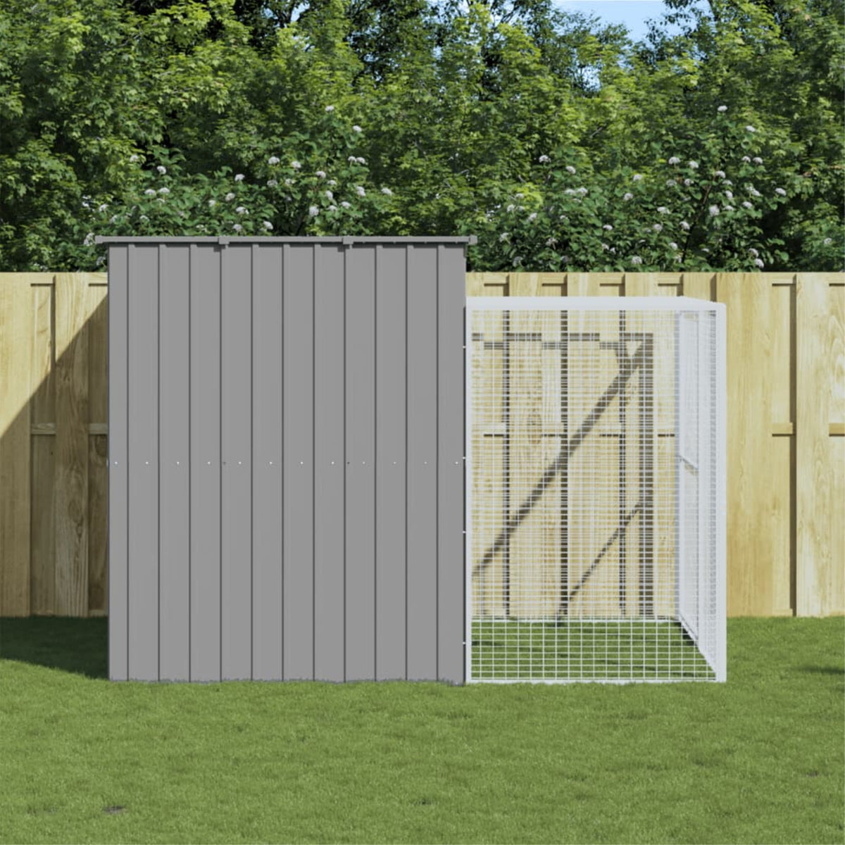 Vidaxl Dog House With Run Light Gray 84.3'X99.6'X71.3' Galvanized Steel