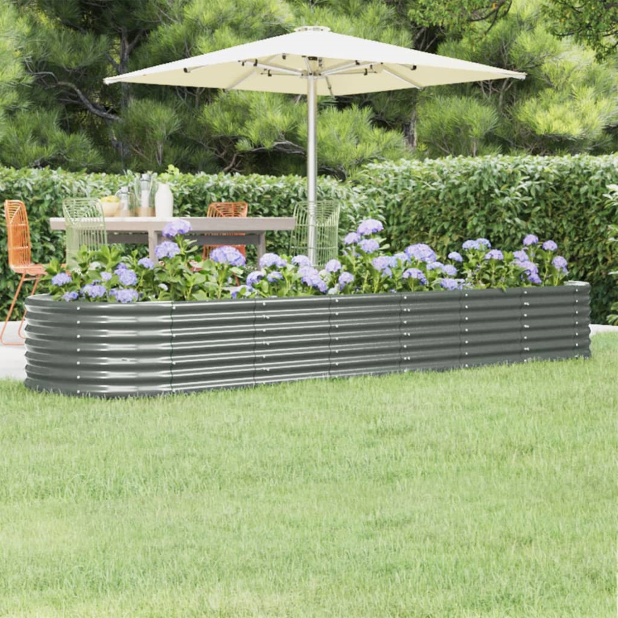 Vidaxl Garden Raised Bed Powder-Coated Steel 116.5'X31.5'X14.2' Gray