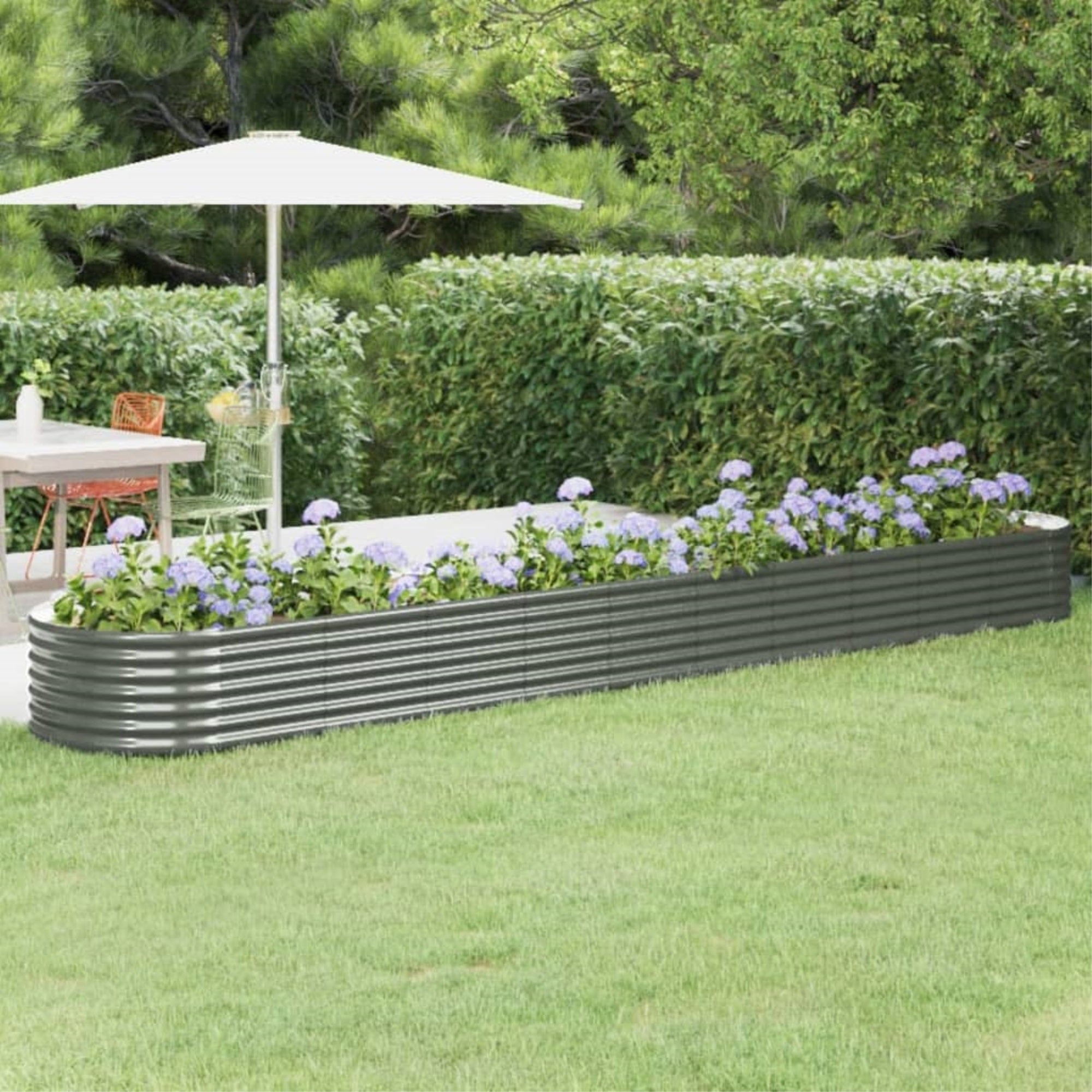 Vidaxl Garden Raised Bed Powder-Coated Steel 173.2'X31.5'X14.2' Gray