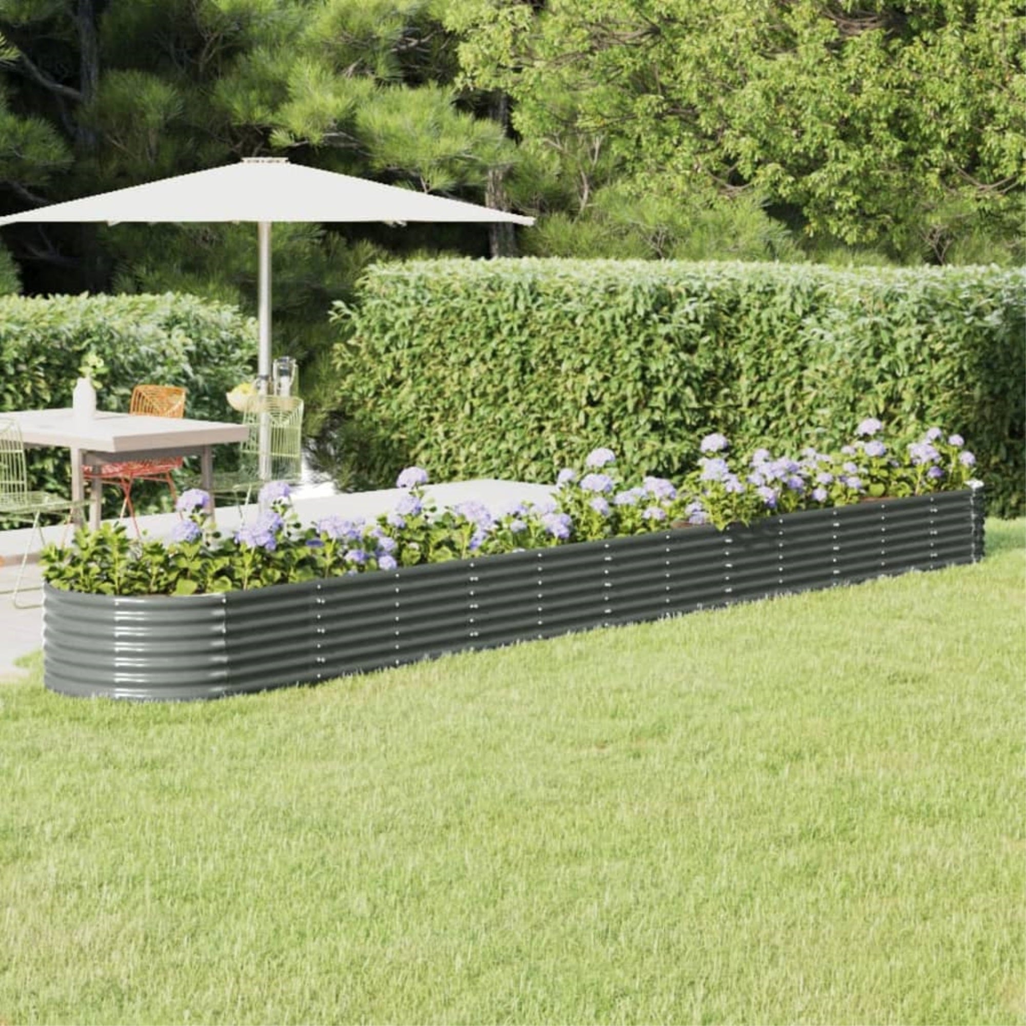 Vidaxl Garden Raised Bed Powder-Coated Steel 201.6'X31.5'X14.2' Gray