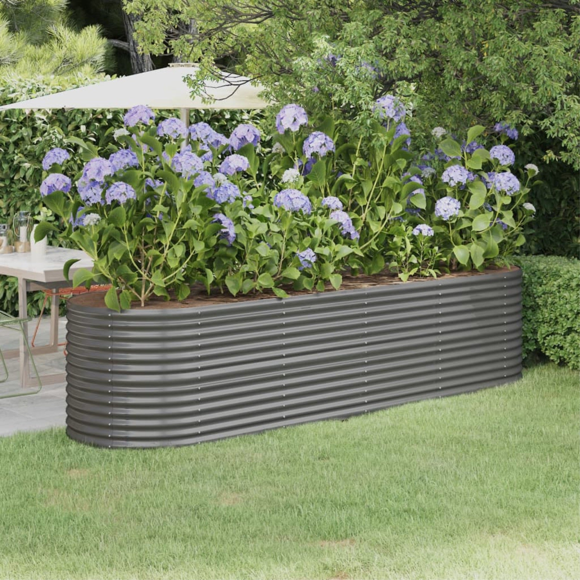 Vidaxl Garden Raised Bed Powder-Coated Steel 116.5'X31.5'X26.8' Gray
