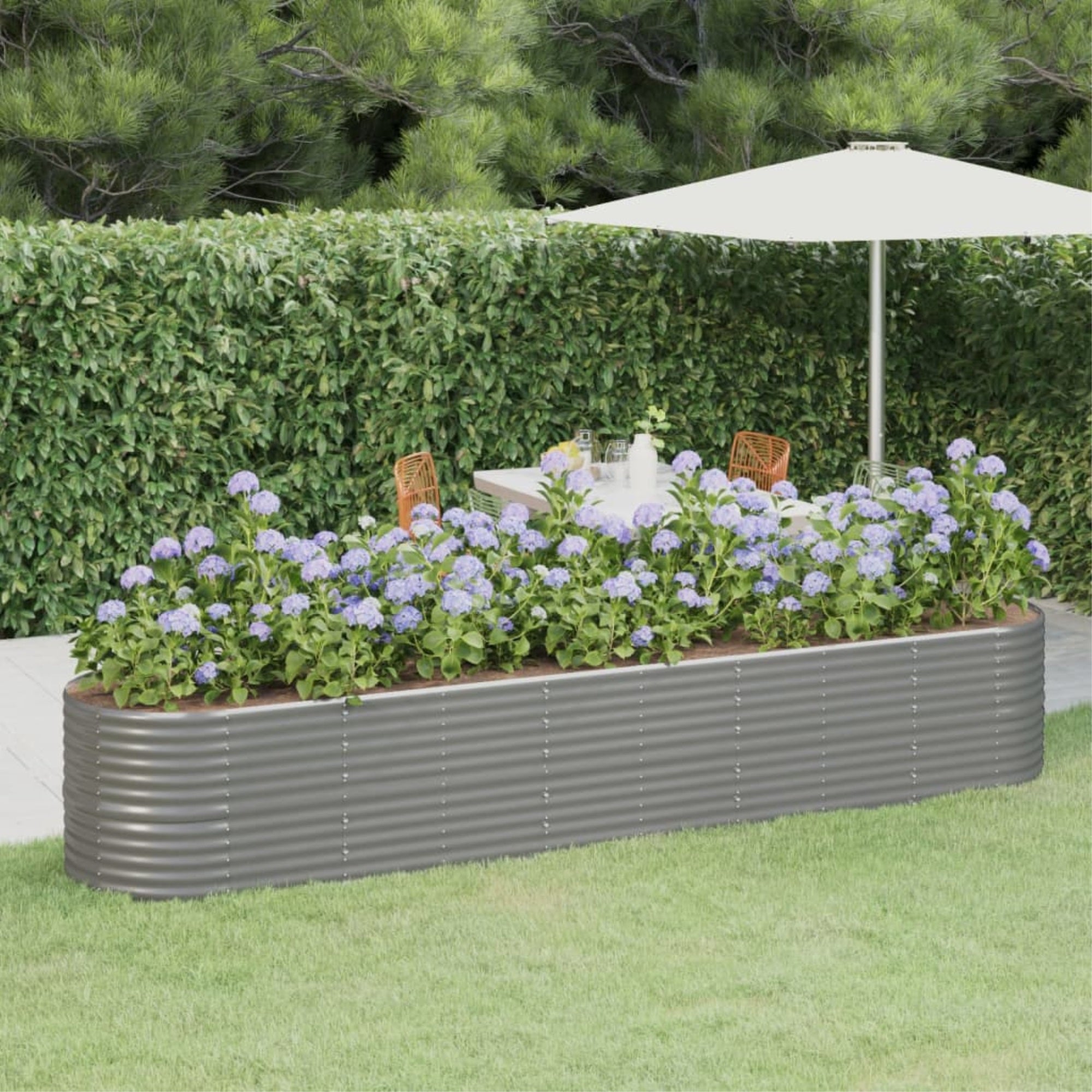 Vidaxl Garden Raised Bed Powder-Coated Steel 144.9'X31.5'X26.8' Gray