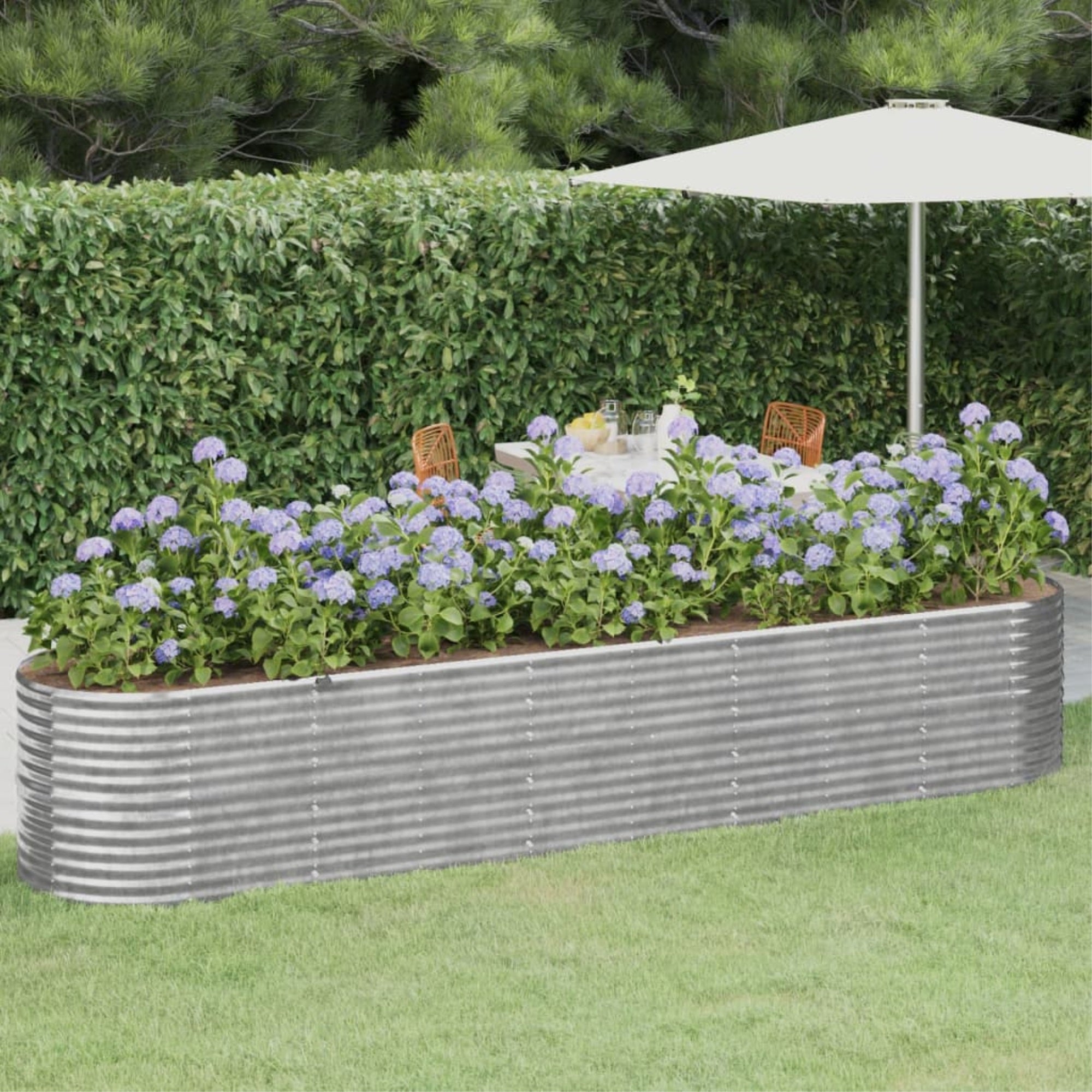 Vidaxl Garden Raised Bed Powder-Coated Steel 144.9'X31.5'X26.8' Silver