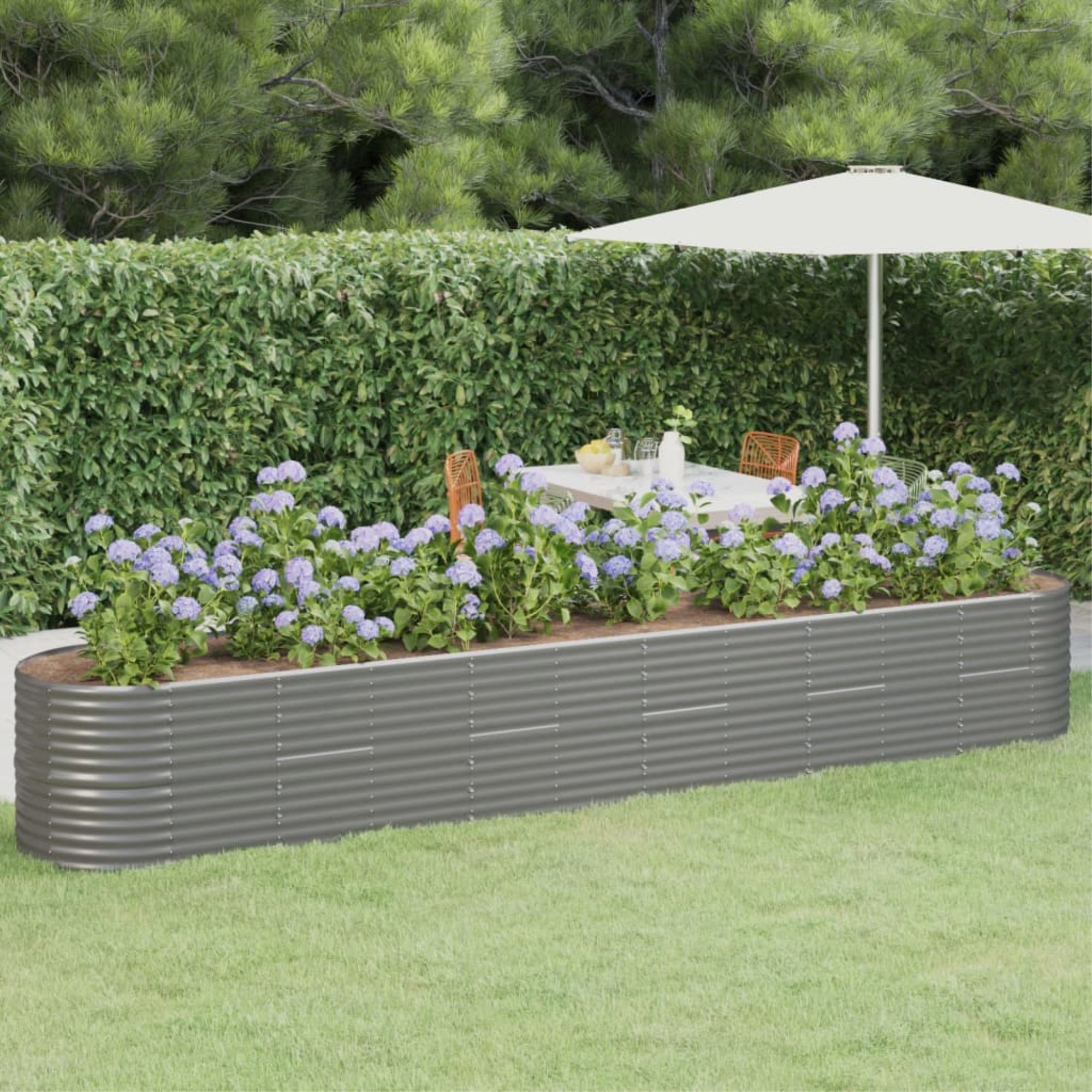 Vidaxl Garden Raised Bed Powder-Coated Steel 173.2'X31.5'X26.8' Gray