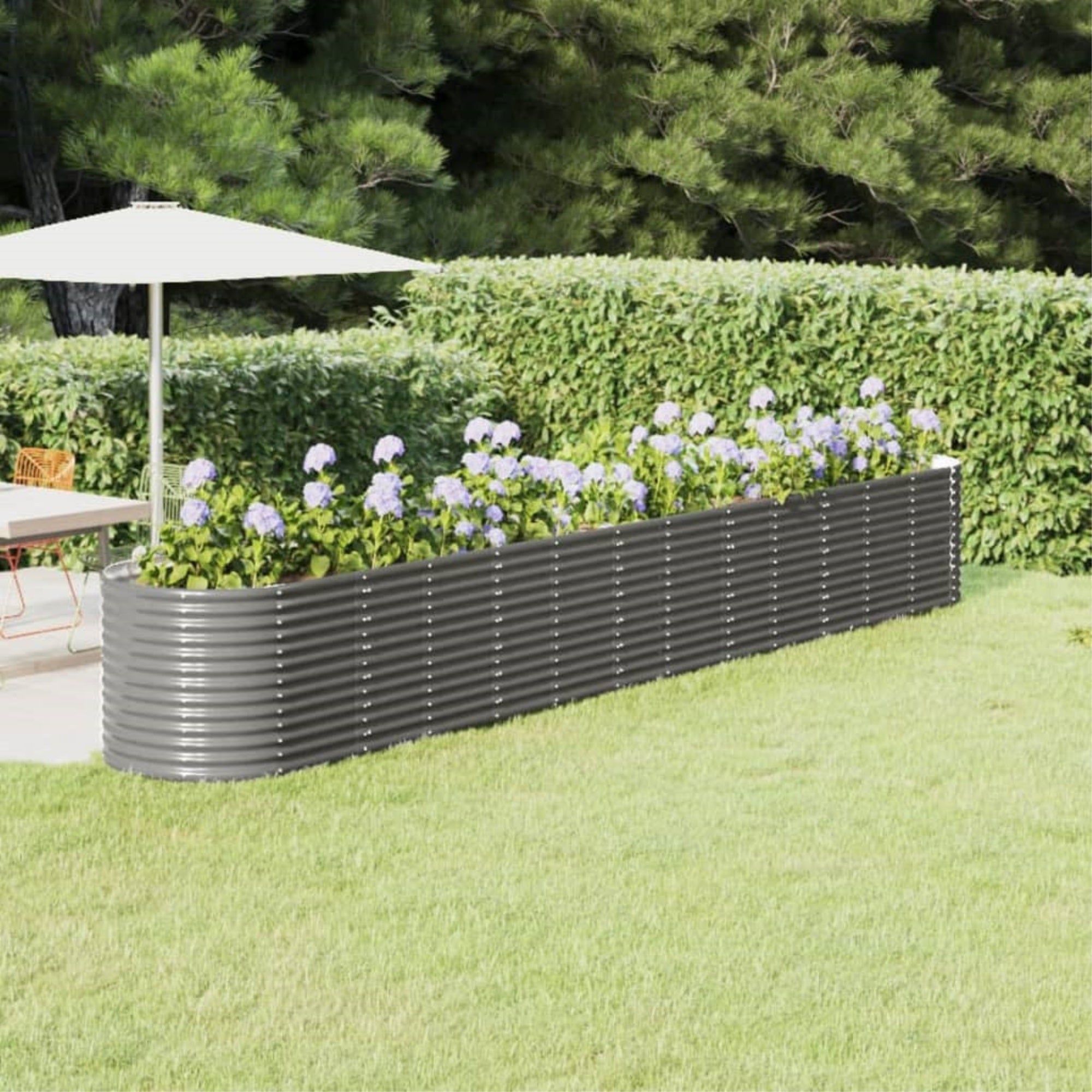 Vidaxl Patio Raised Bed Powder-Coated Steel 201.6'X31.5'X26.8' Gray