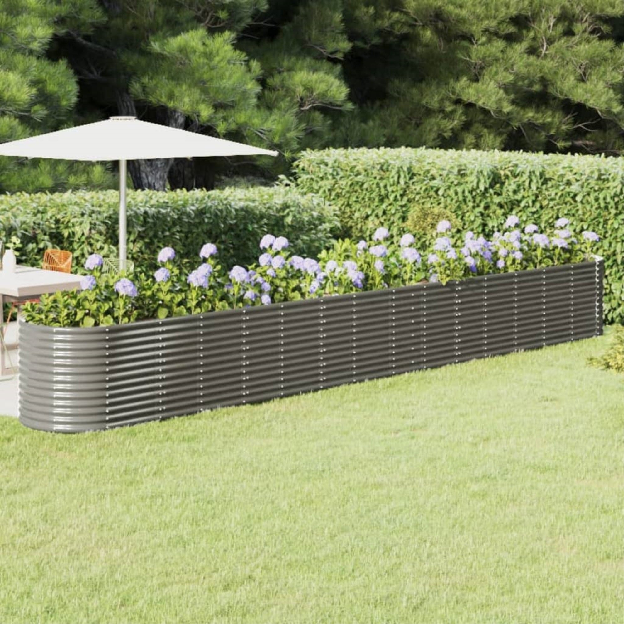 Vidaxl Patio Raised Bed Powder-Coated Steel 244.1'X31.5'X26.8' Gray