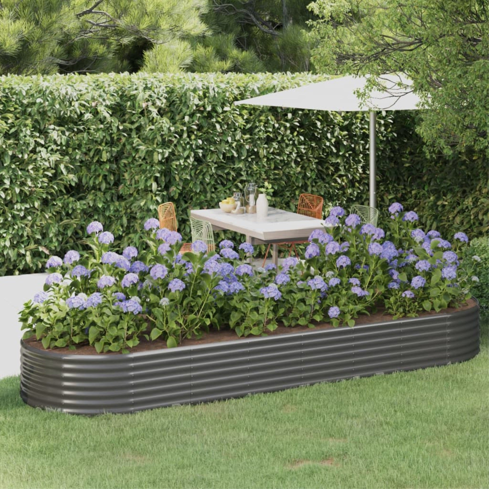 Vidaxl Garden Raised Bed Powder-Coated Steel 126.8'X39.4'X14.2' Gray