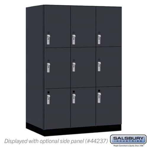 Salsbury 18 Wide Premier Wood Locker-Triple Tier-3 Wide-6 Feet High-24” Deep-Carbon Mesh-Silver Hasps