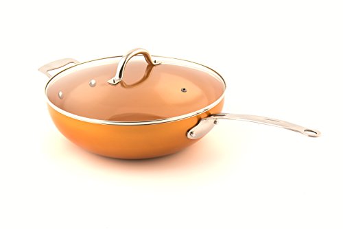Masterpan Copper Tone 12-Inch Ceramic Non-Stick Wok With Lid