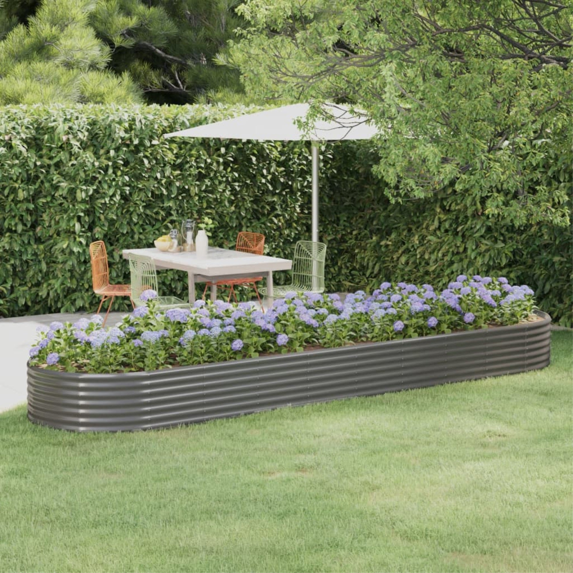 Vidaxl Garden Raised Bed Powder-Coated Steel 155.9'X39.4'X14.2' Gray