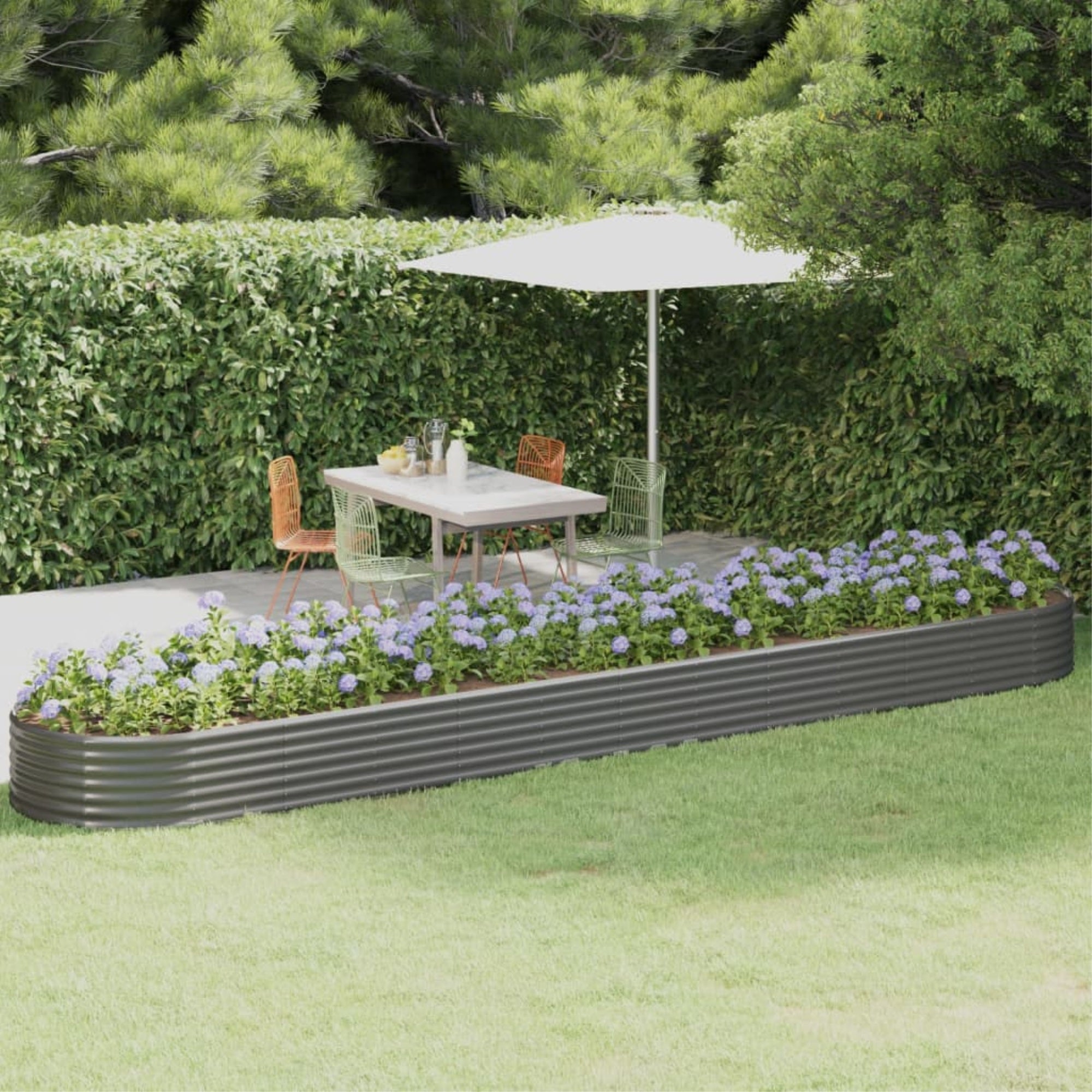 Vidaxl Patio Raised Bed Powder-Coated Steel 199.6'X39.4'X14.2' Gray