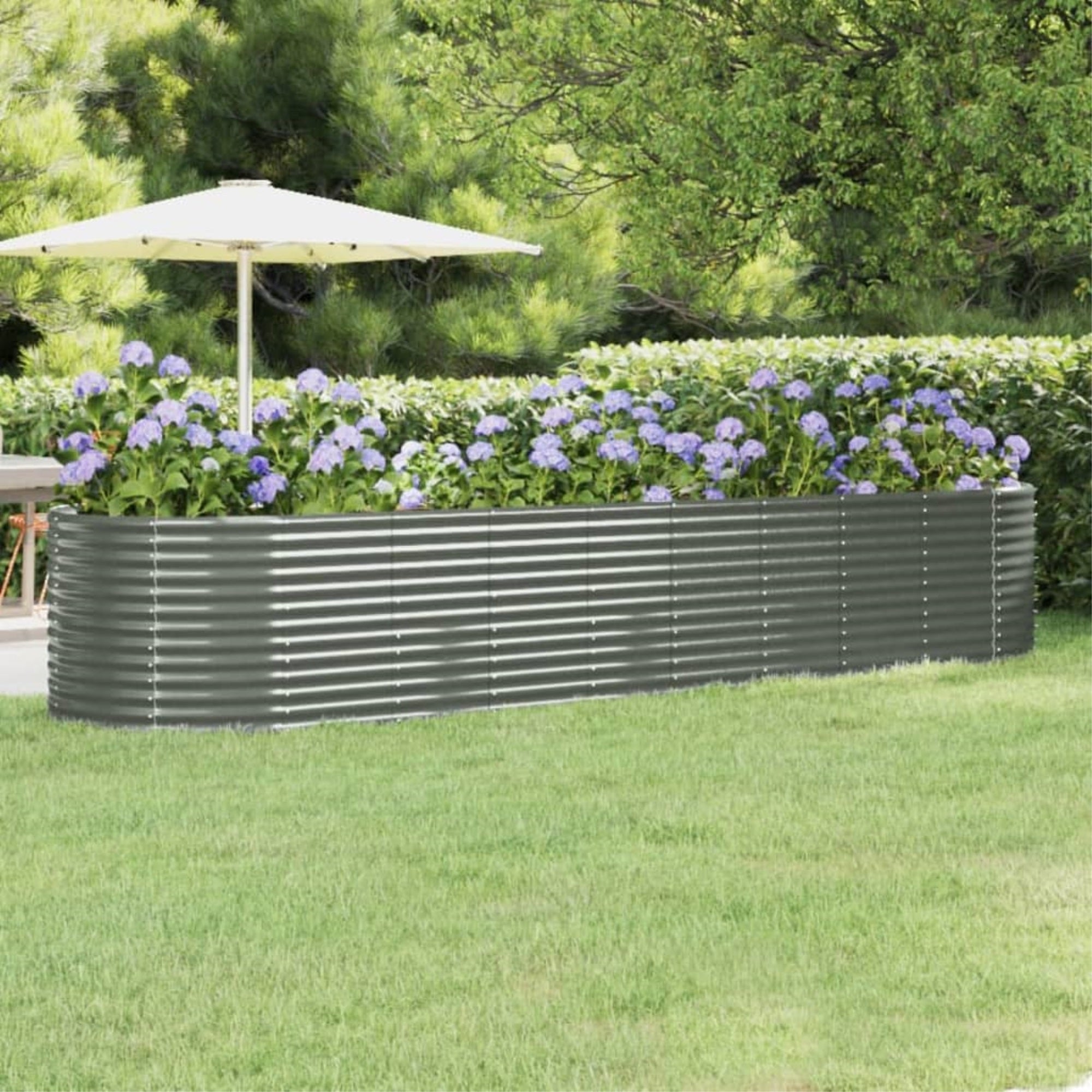 Vidaxl Garden Raised Bed Powder-Coated Steel 155.9'X39.4'X26.8' Gray