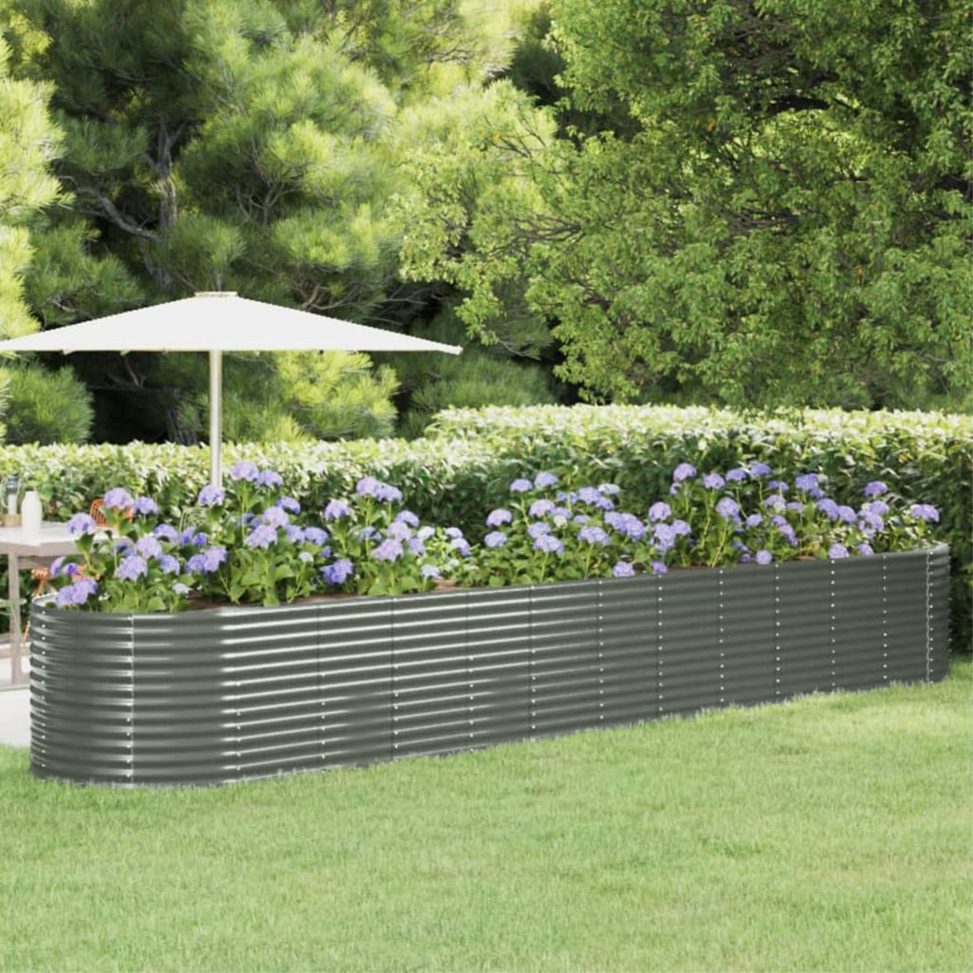 Vidaxl Garden Raised Bed Powder-Coated Steel 199.6'X39.4'X26.8' Gray