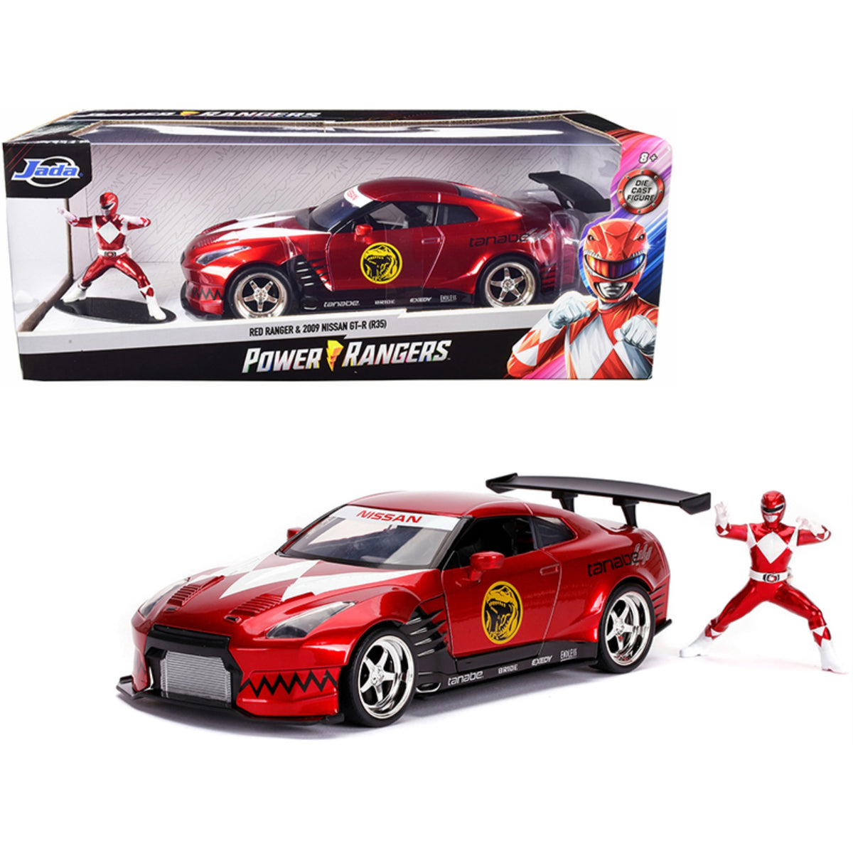 2009 Nissan Gt-R (R35) Candy Red And Red Ranger Diecast Figurine 'Power Rangers' 1/24 Diecast Model Car By Jada