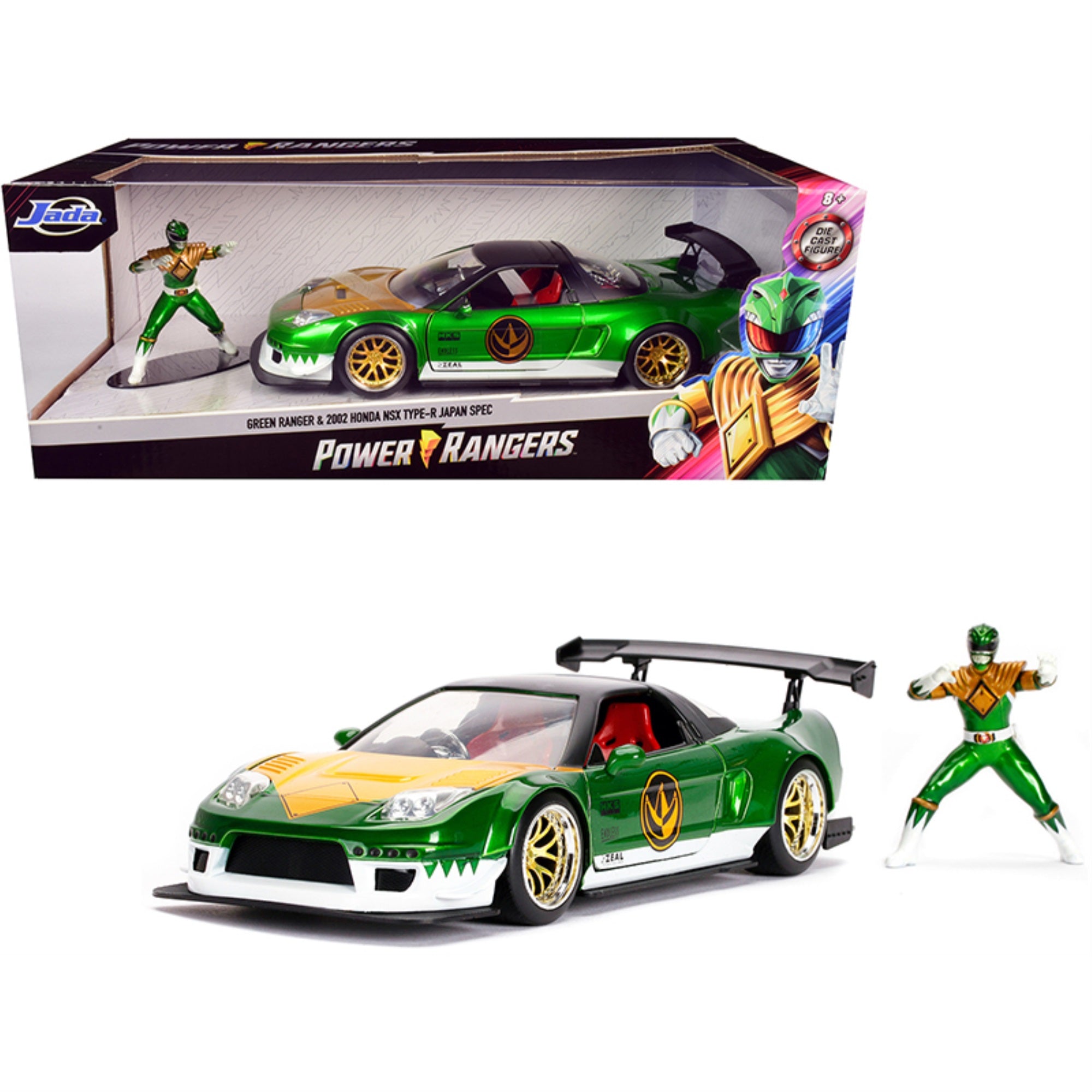 2002 Honda Nsx Type-R Japan Spec Rhd (Right Hand Drive) And Green Ranger Diecast Figurine 'Power Rangers' 1/24 Diecast Model Car By Jada