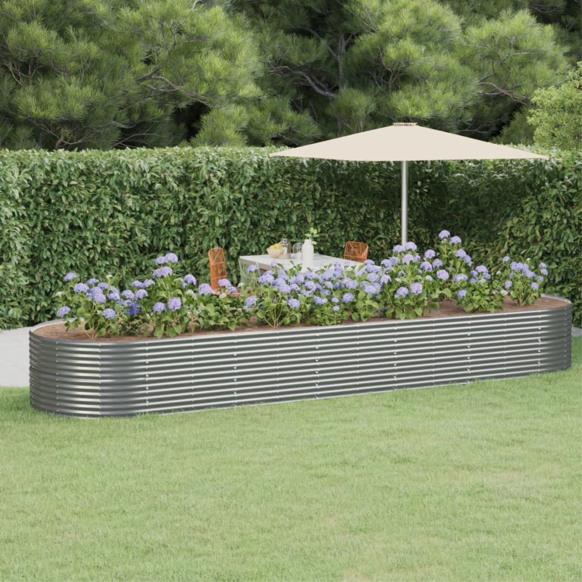 Vidaxl Garden Raised Bed Powder-Coated Steel 200.8'X55.1'X26.8' Gray