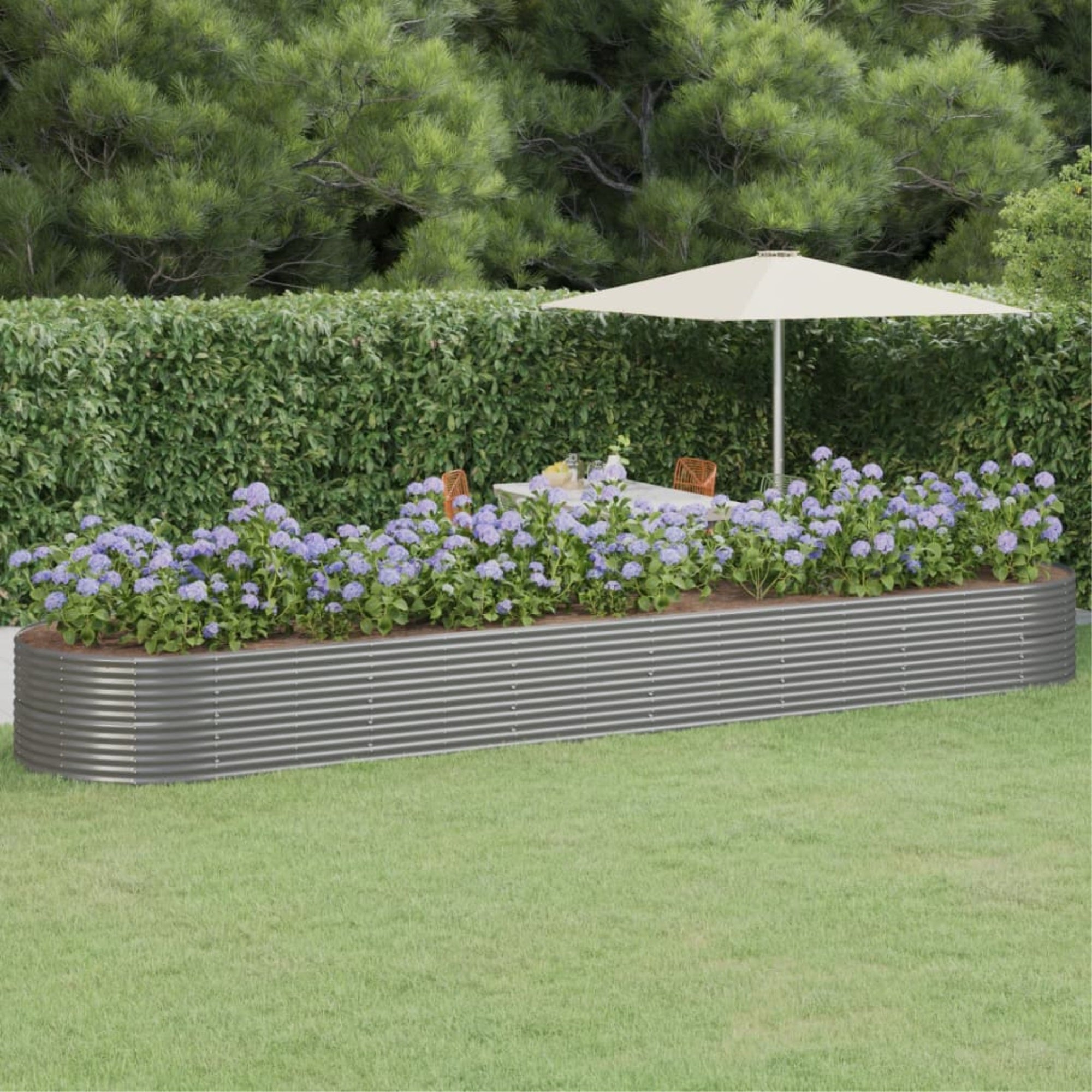 Vidaxl Garden Raised Bed Powder-Coated Steel 229.9'X55.1'X26.8' Gray