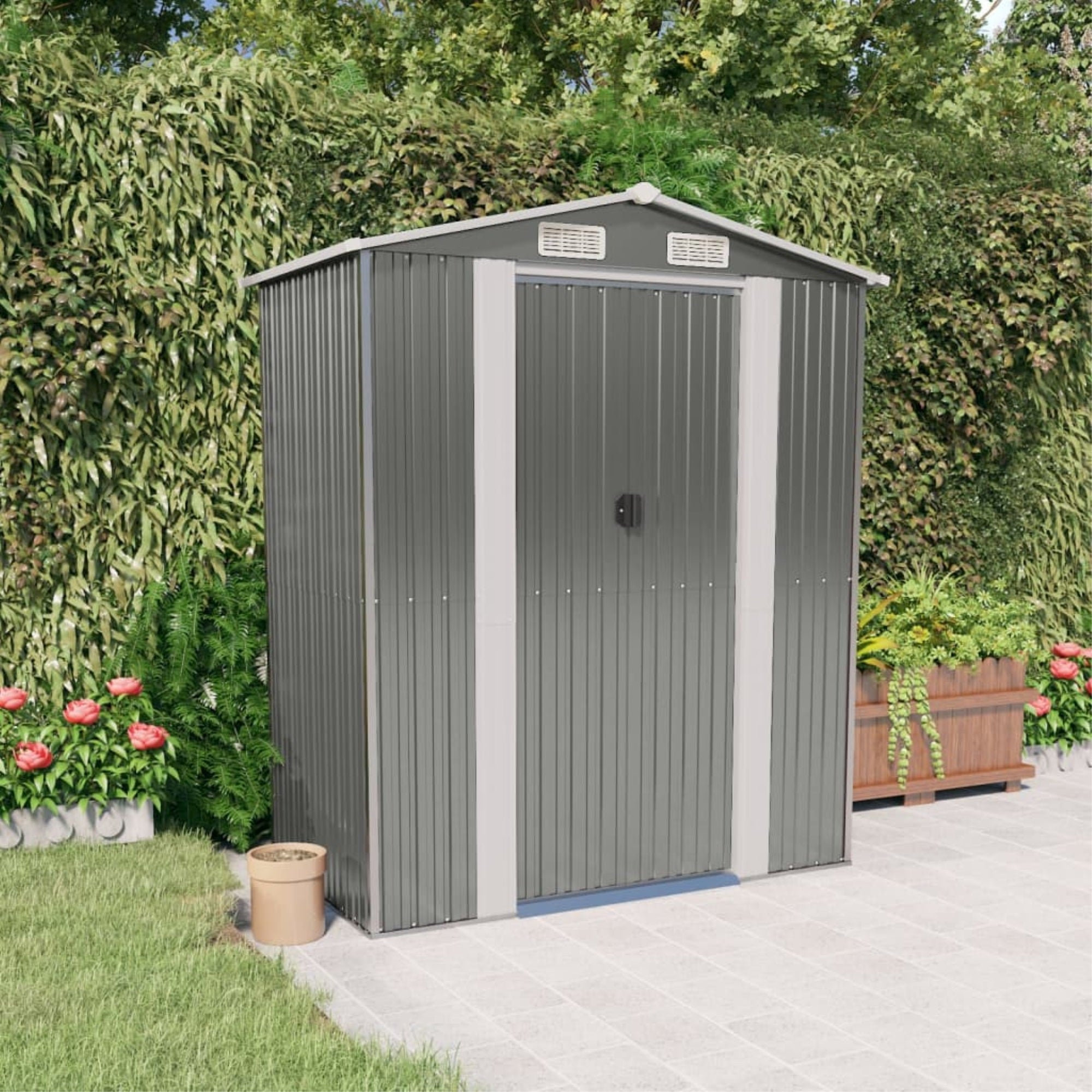 Vidaxl Garden Shed Light Gray 75.6'X42.5'X87.8' Galvanized Steel