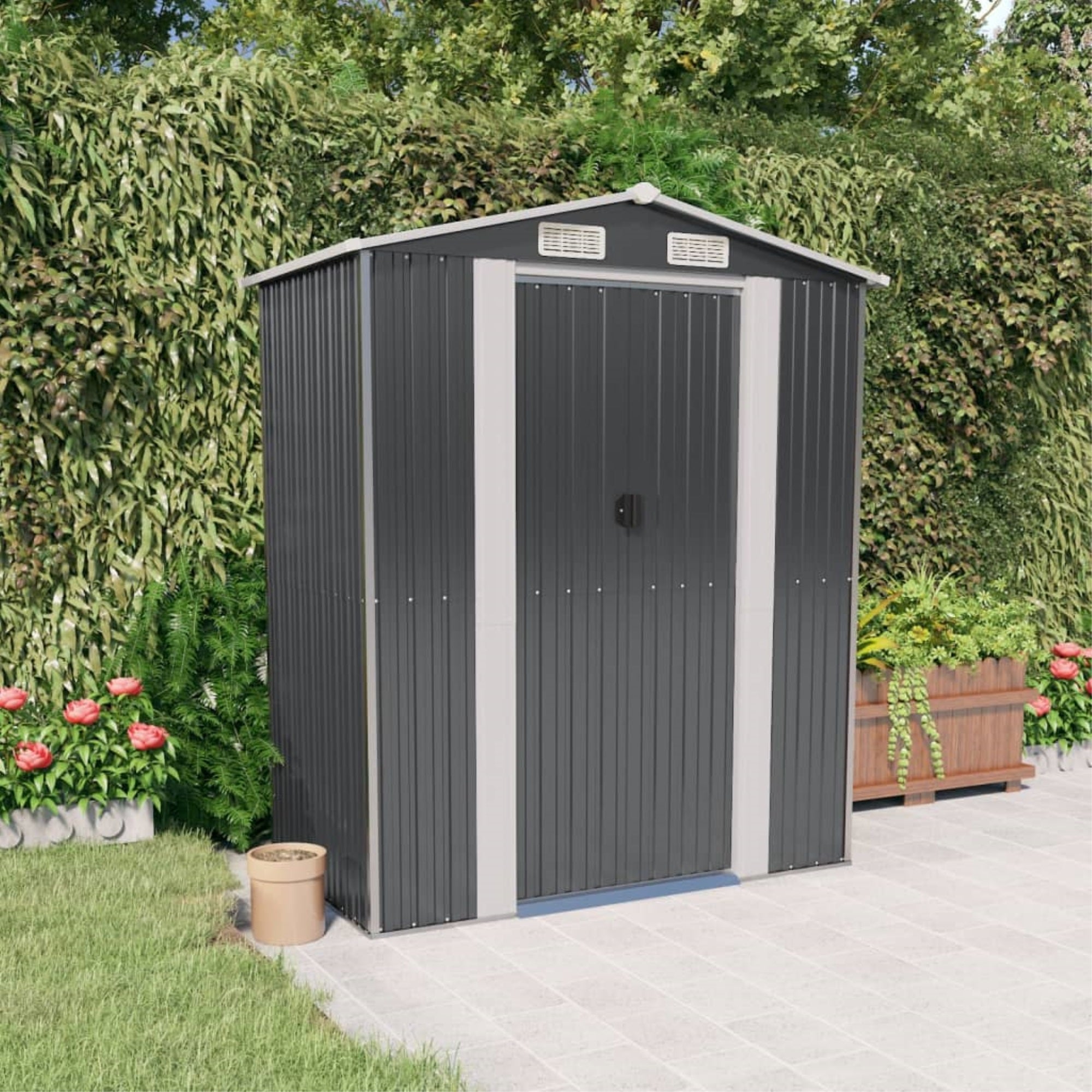 Vidaxl Garden Shed Anthracite 75.6'X42.5'X87.8' Galvanized Steel