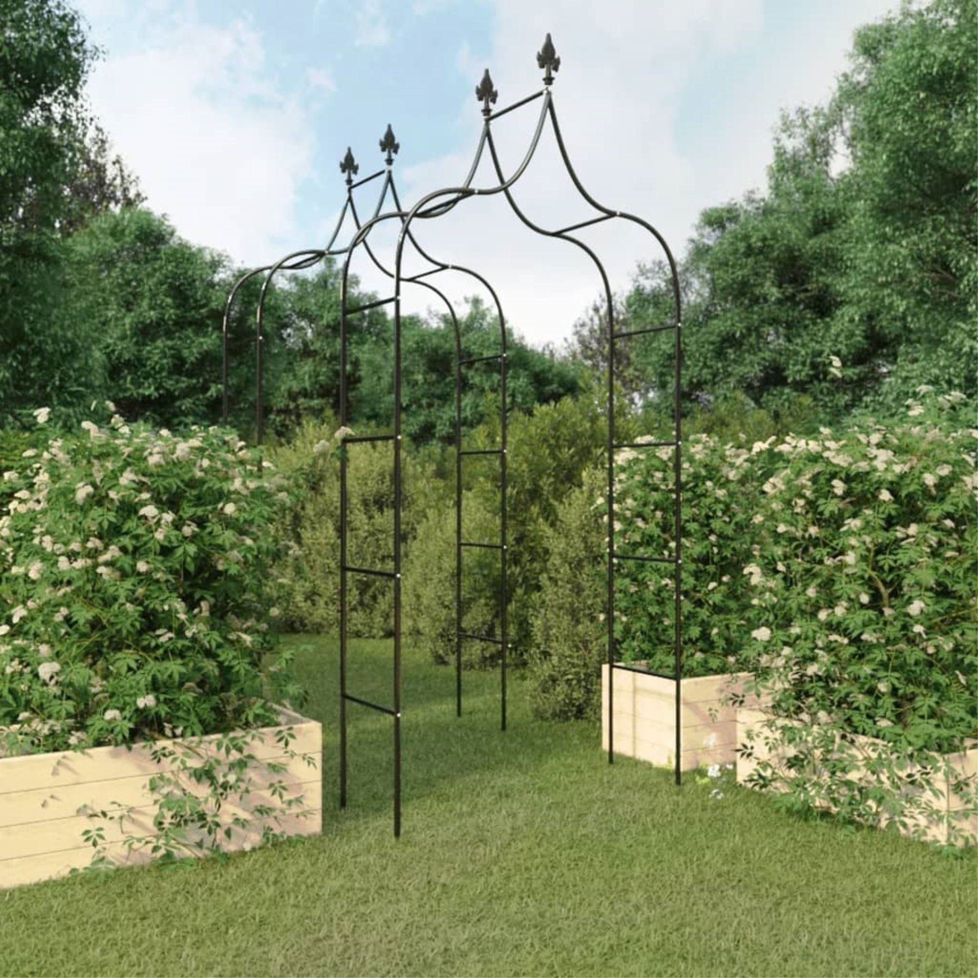 vidaXL Garden Arches 2 pcs Black 47.2″x15″x102.4″ Steel