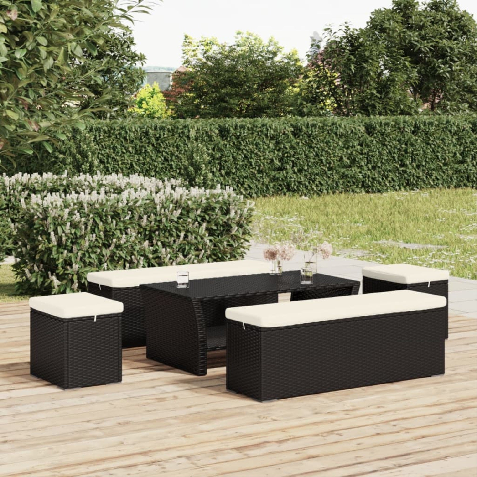 Vidaxl Ottomans With Cushions 2 Pcs Black 15.7'X11.8'X15.7' Poly Rattan
