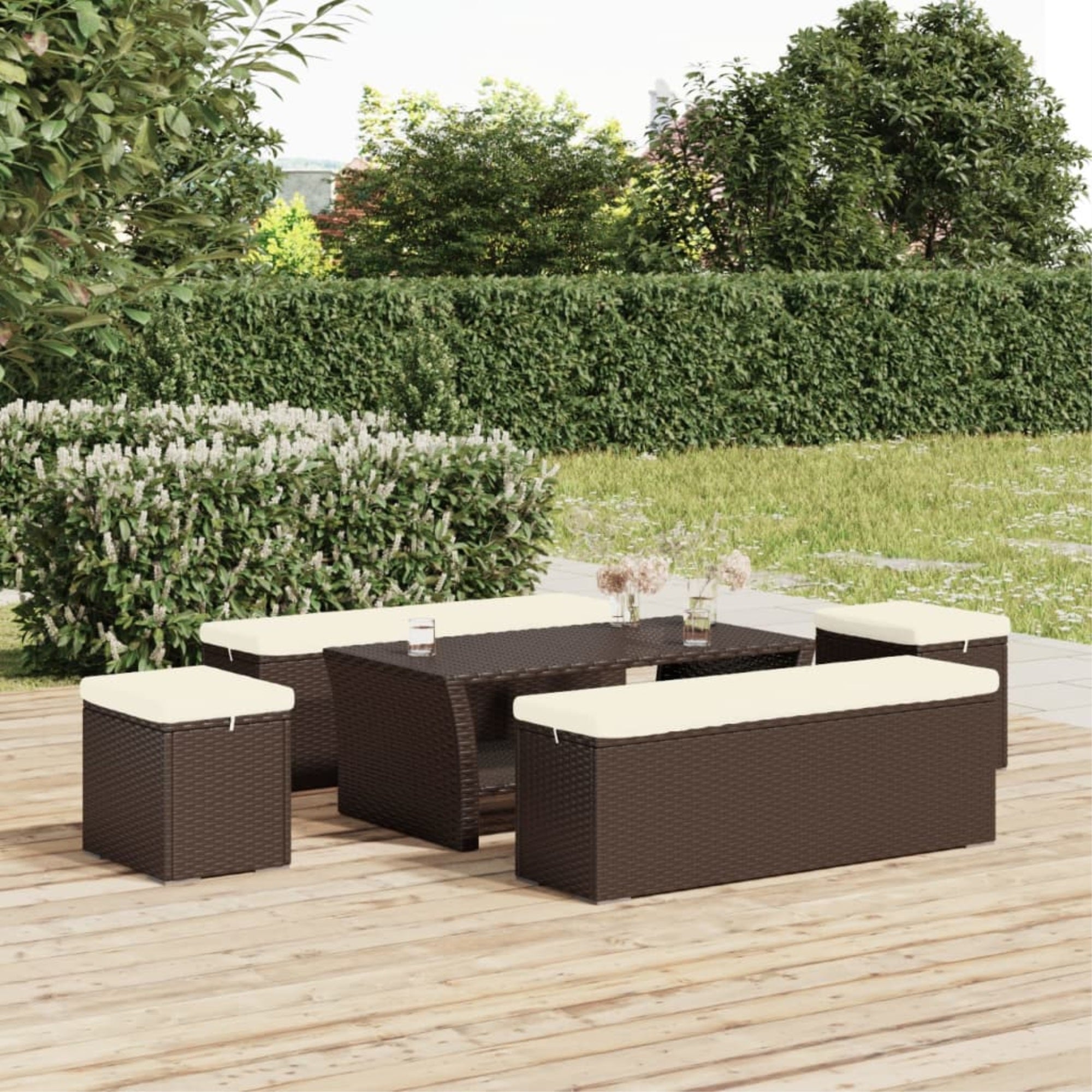 Vidaxl Ottomans With Cushions 2 Pcs Brown 15.7'X11.8'X15.7' Poly Rattan