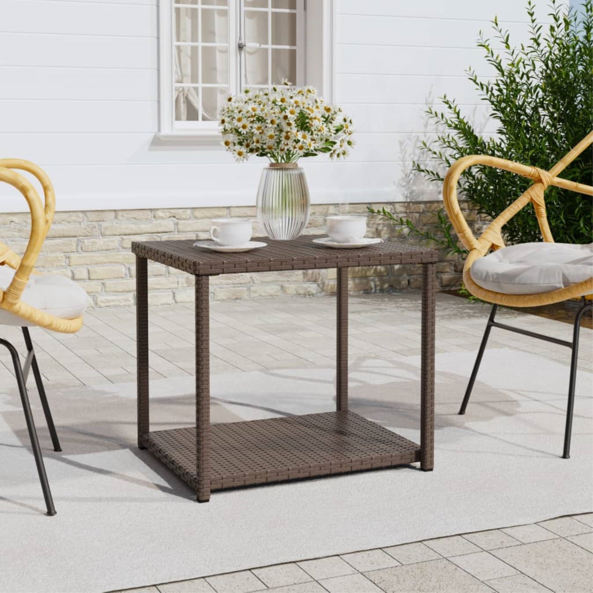 Vidaxl Side Table Brown 21.7'X17.7'X19.3' Poly Rattan