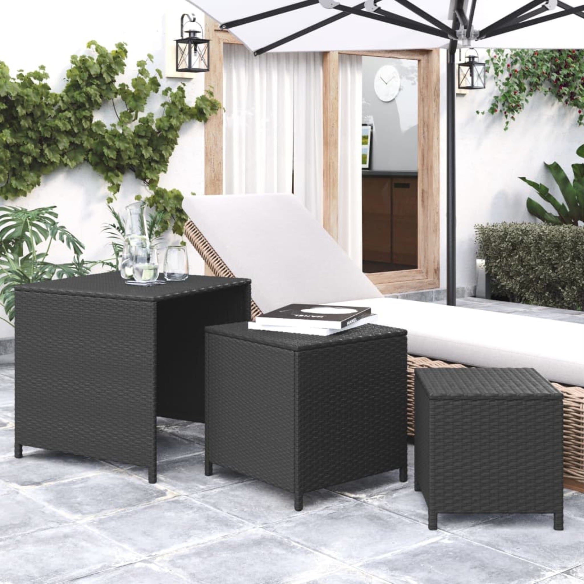 Vidaxl Nesting Tables 3 Pcs Black Poly Rattan