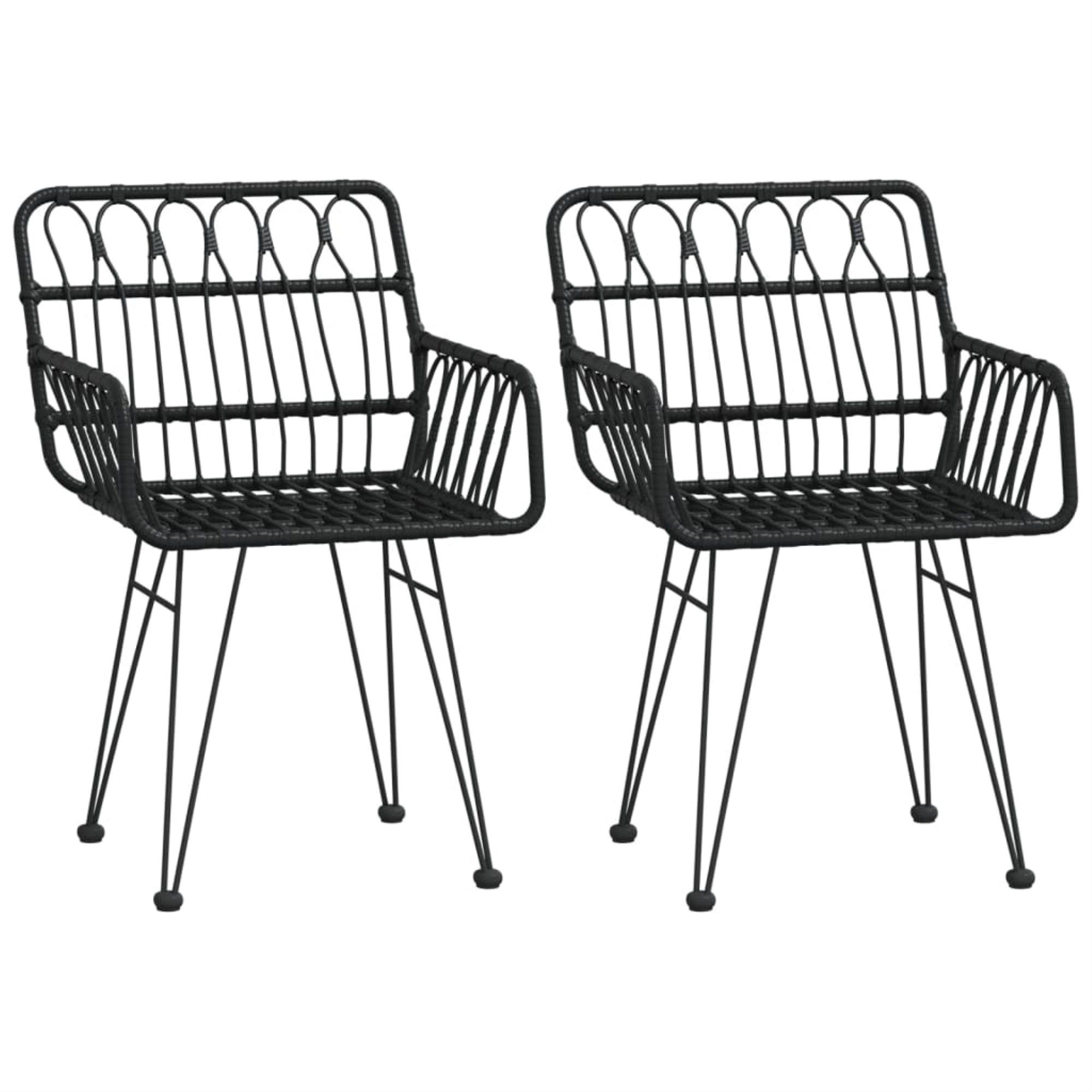 Vidaxl Patio Chairs 2 Pcs With Armrest Black 22'X25.2'X31.5' Pe Rattan
