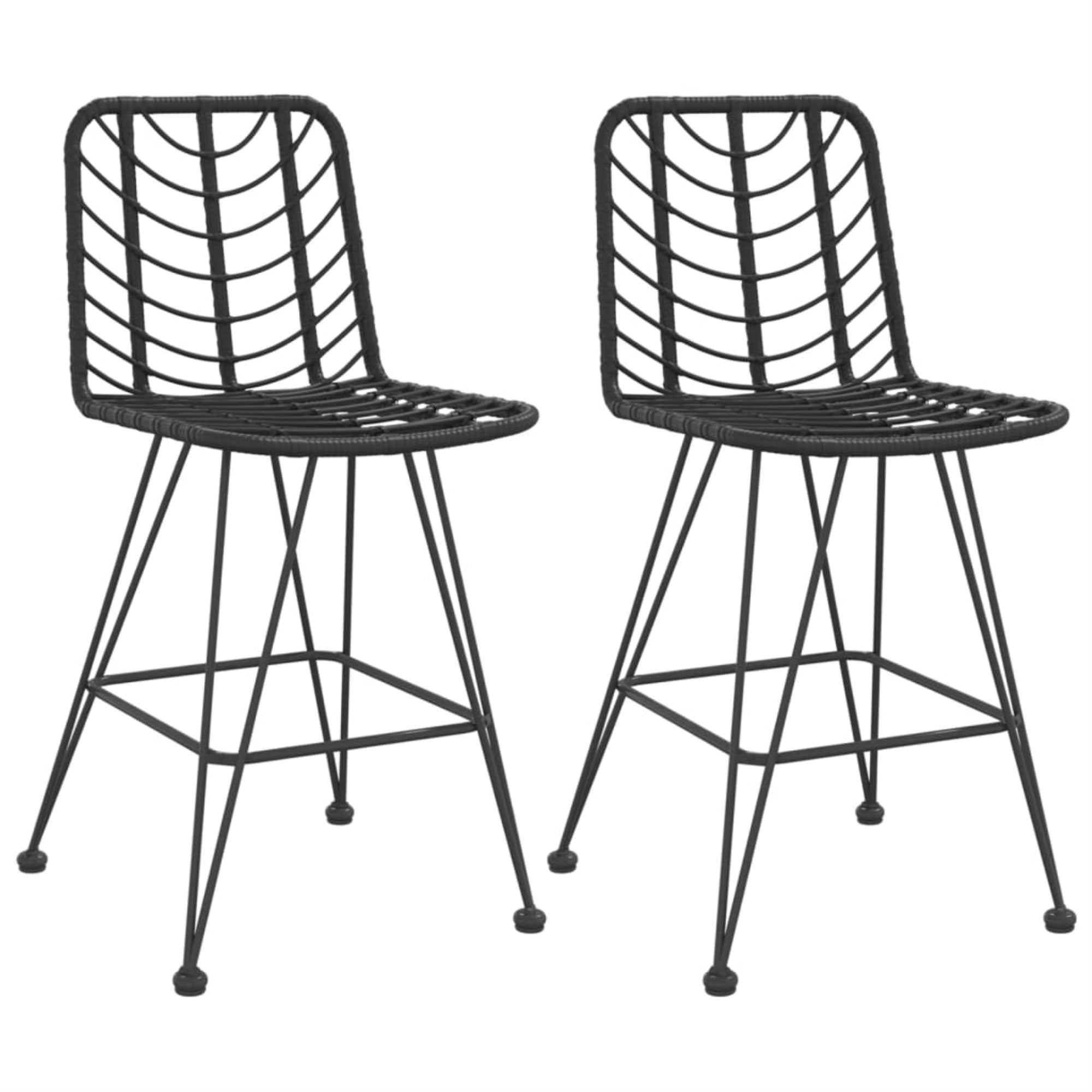 Vidaxl Bar Stools 2 Pcs Black 17.7'X22'X40.7' Pe Rattan And Steel