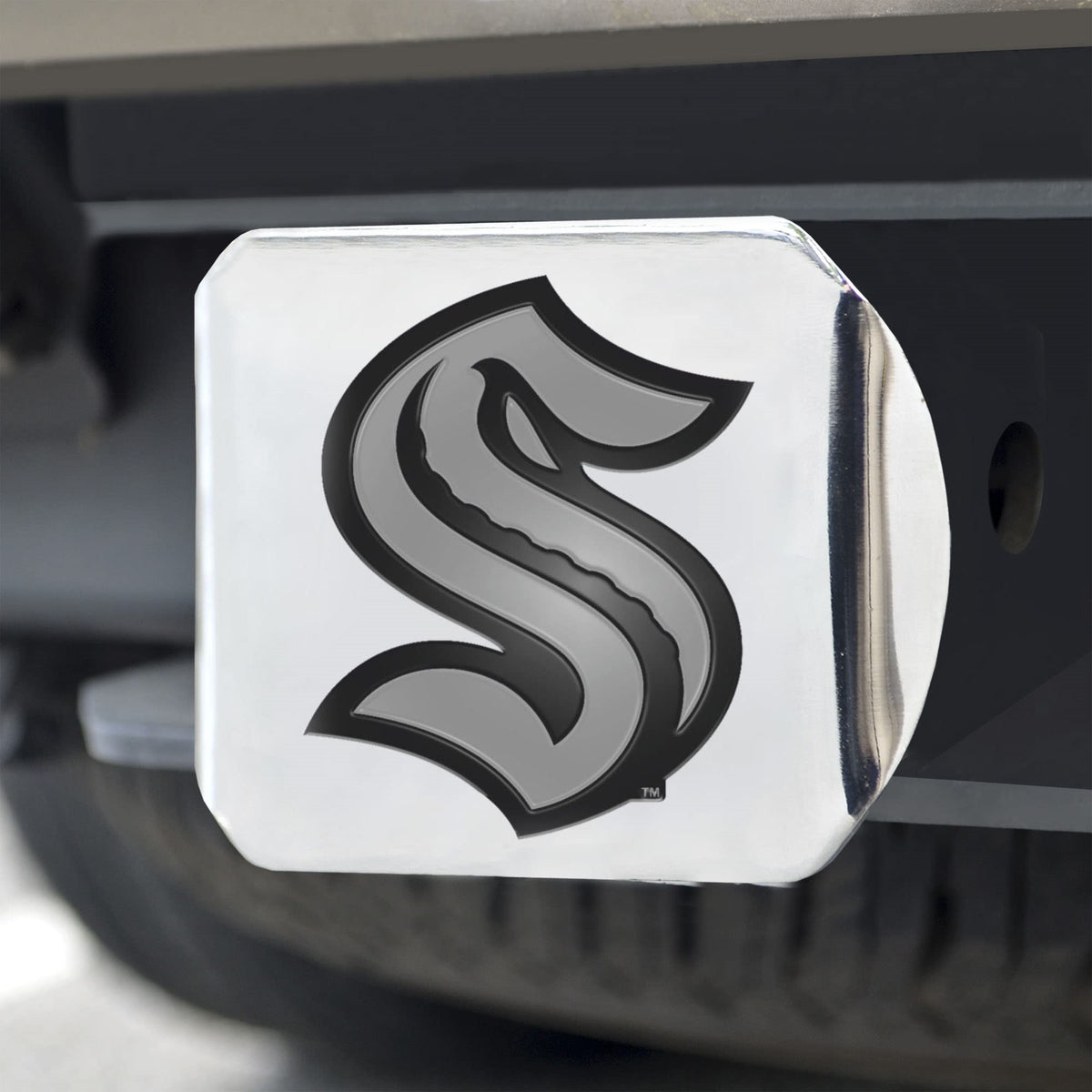 Seattle Kraken Chrome Metal Hitch Cover With Chrome Metal 3D Emblem