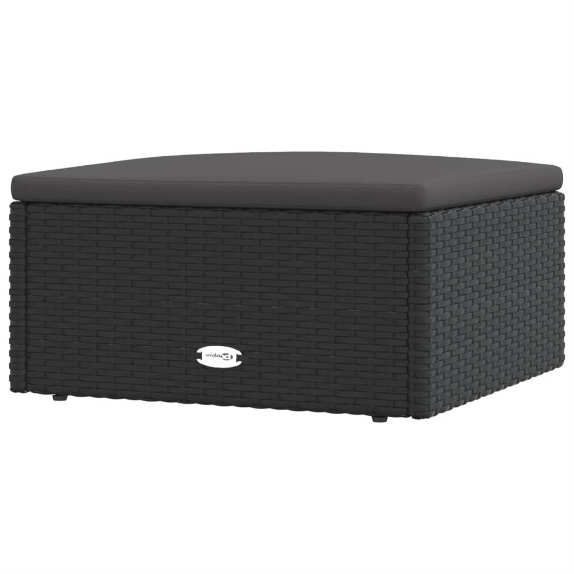 Vidaxl Patio Footstool With Cushion Black Poly Rattan