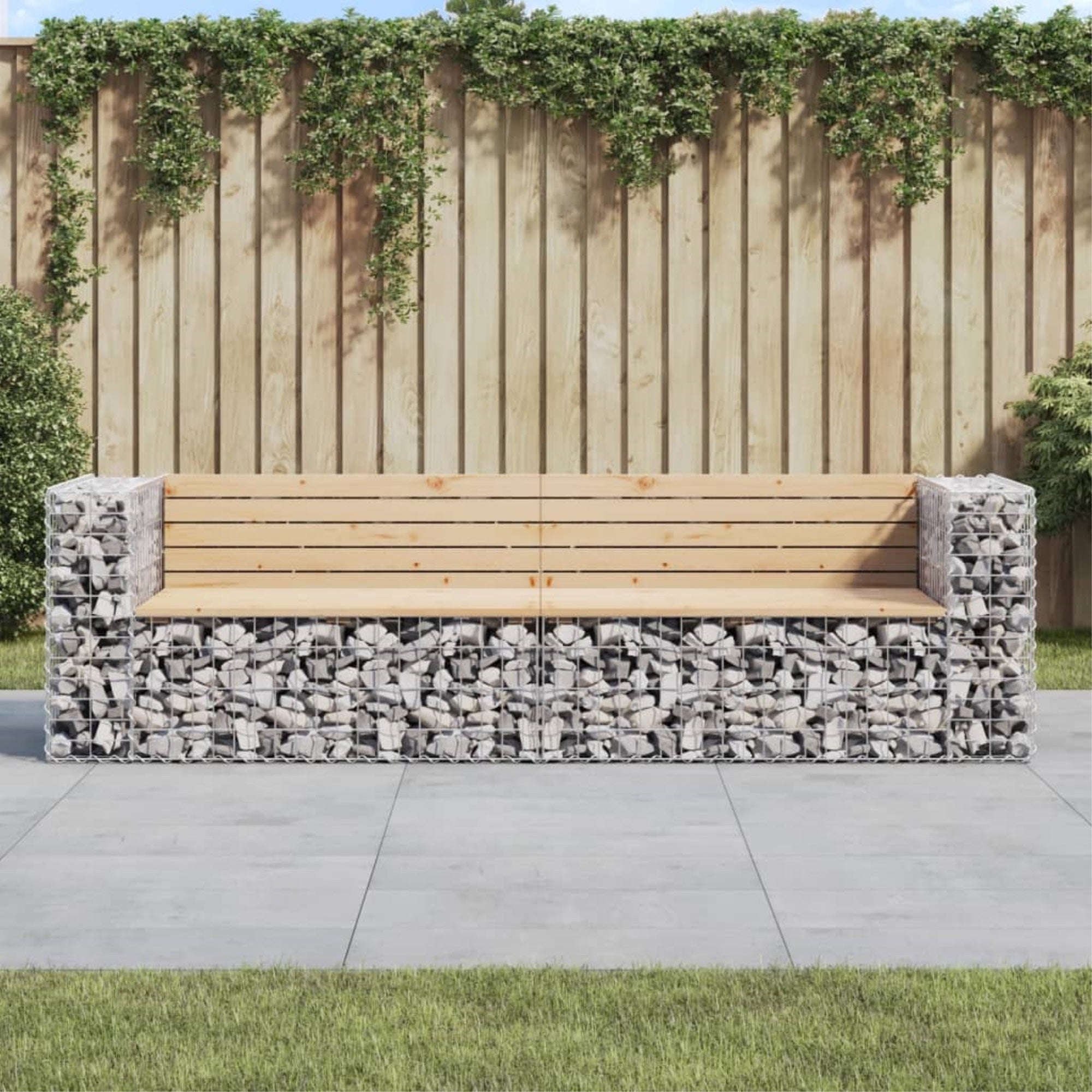 Vidaxl Patio Bench Gabion Design 96.1'X28'X25.8' Solid Wood Pine