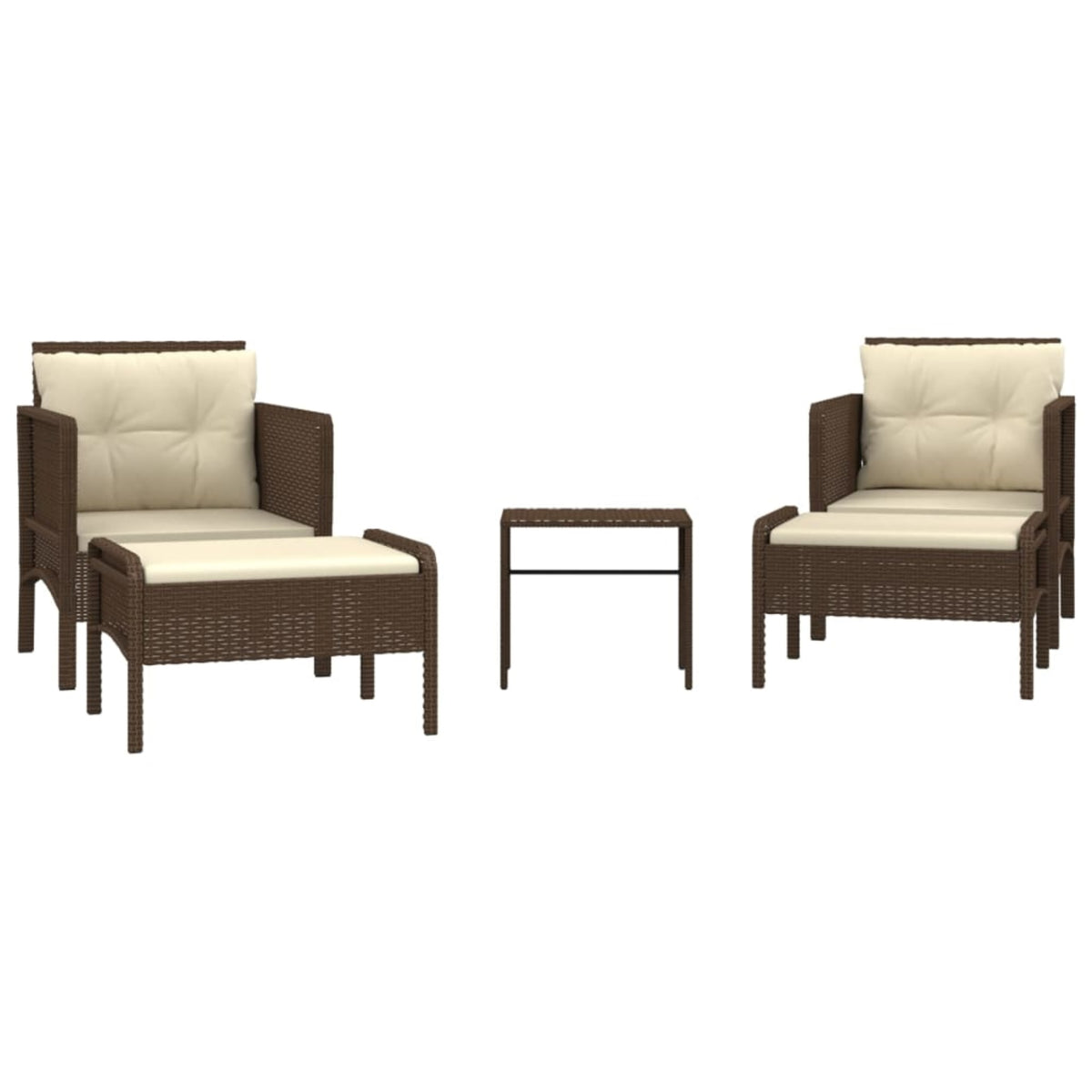 Vidaxl 5 Piece Patio Lounge Set With Cushions Brown Poly Rattan