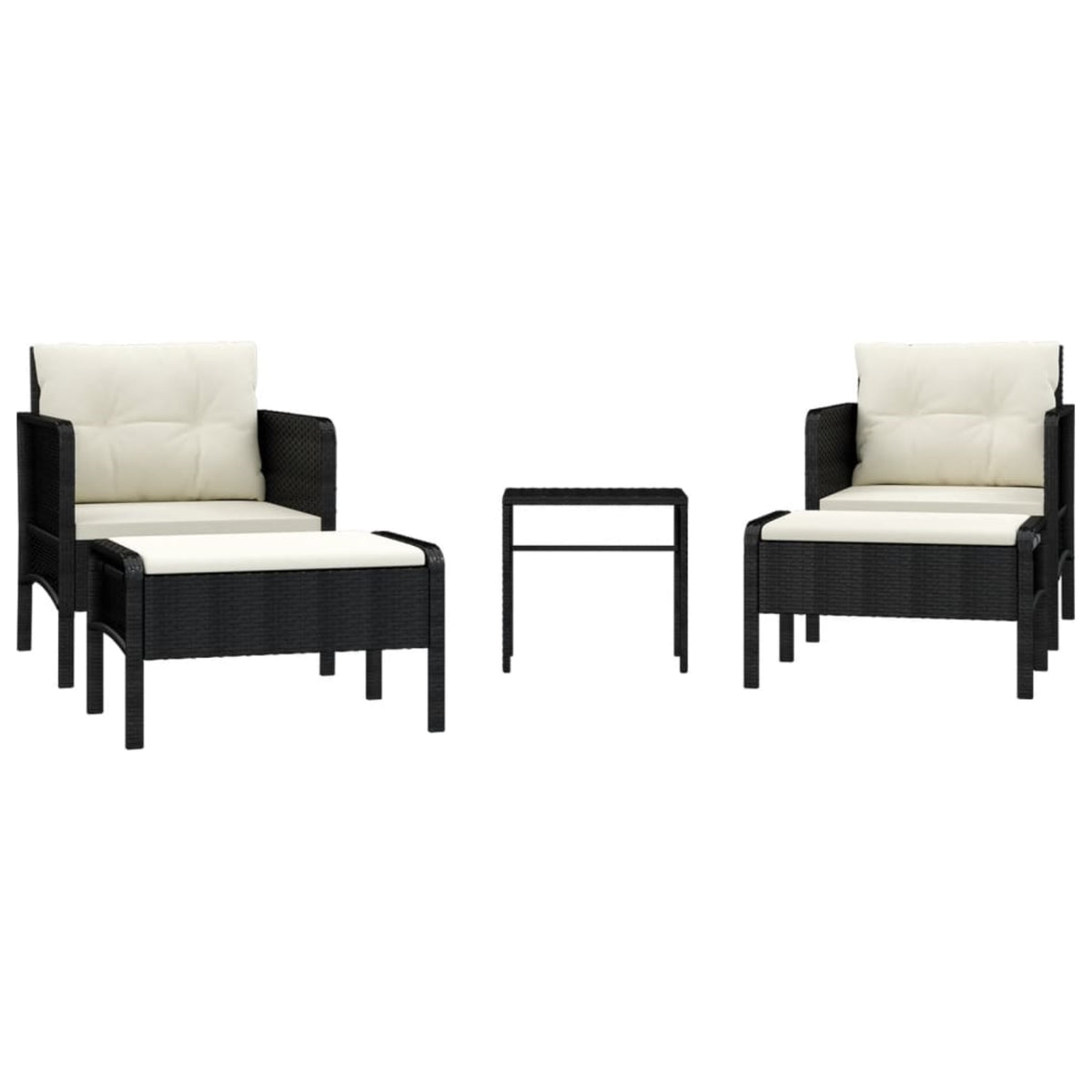 Vidaxl 5 Piece Patio Lounge Set With Cushions Black Poly Rattan
