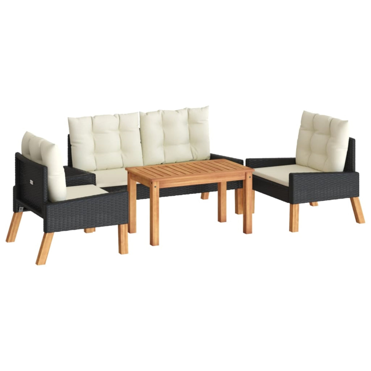 Vidaxl 4 Piece Patio Lounge Set With Cushions Poly Rattan And Solid Wood